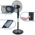 ARDES - AR5S40PBR Standventilator, mit Fernbedienung und Timer, leise und leistungsstark, 5 Flügel, 40 cm, oszillierend, mit verstellbarer Höhe und Neigung, 3 Geschwindigkeitsstufen