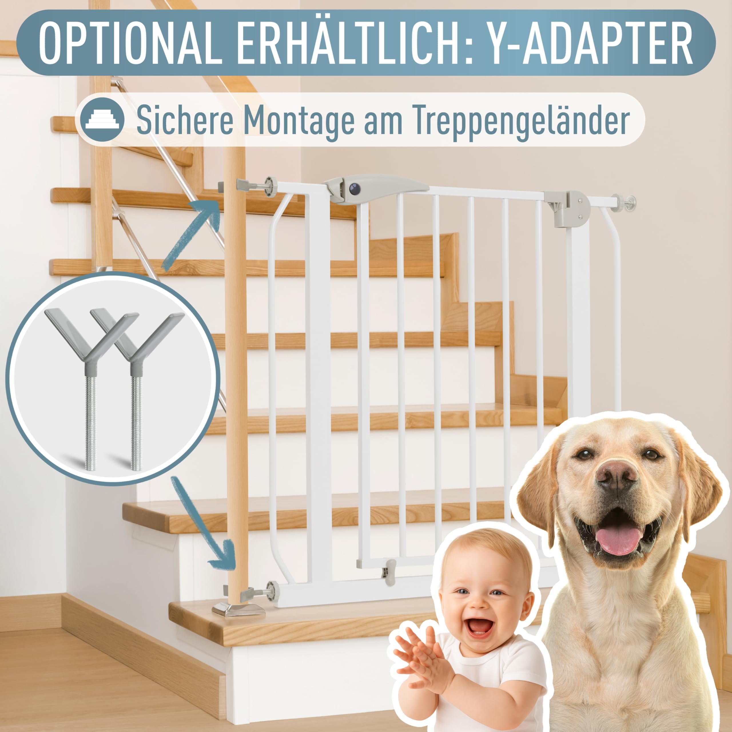 IB STYLE Türschutzgitter Berrin 105-115 cm - Treppenschutzgitter für Kinder, Klemmgitter für Hunde,Ohne Bohren, Weiß Grau