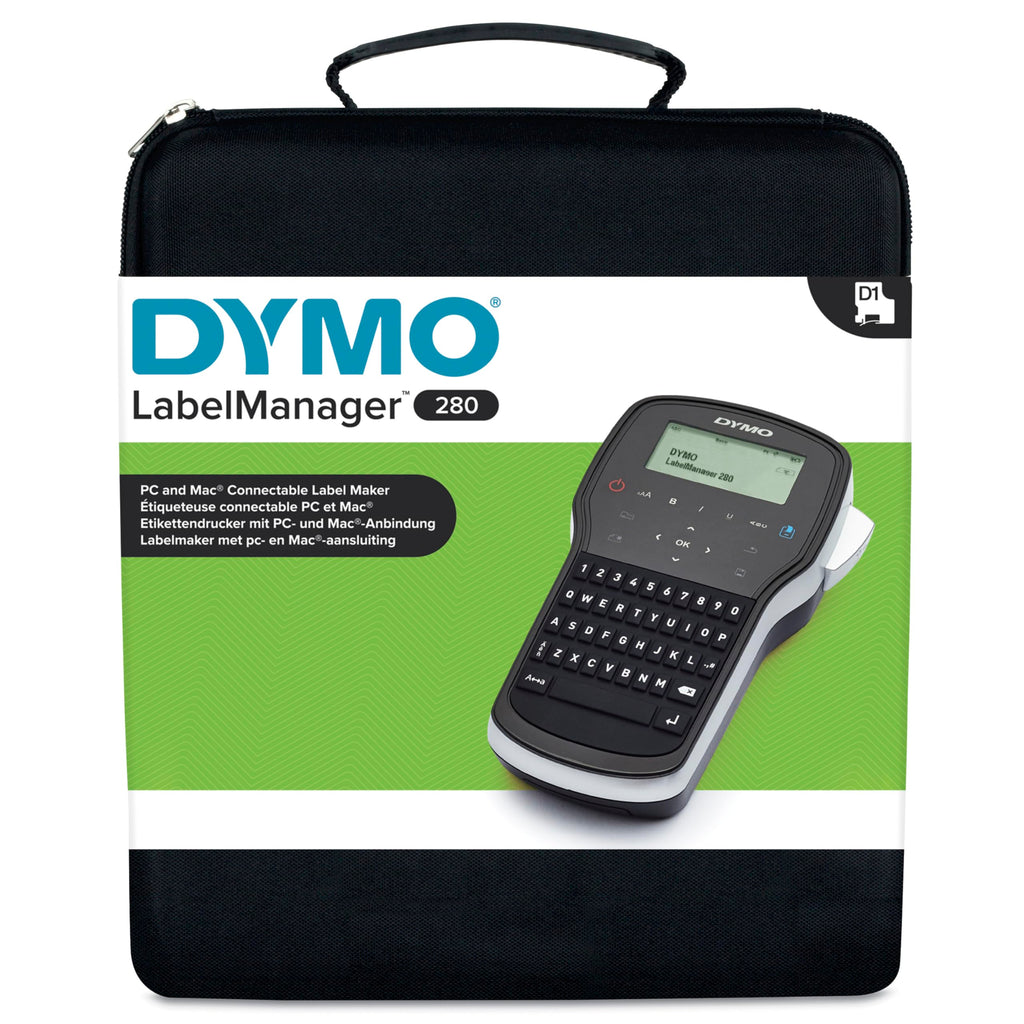 DYMO LabelManager 280 Wiederaufladbares Handheld-Etikettendrucker-Set, QWERTY-Tastatur, mit 2 Rollen D1-Etiketten und Tragetasche