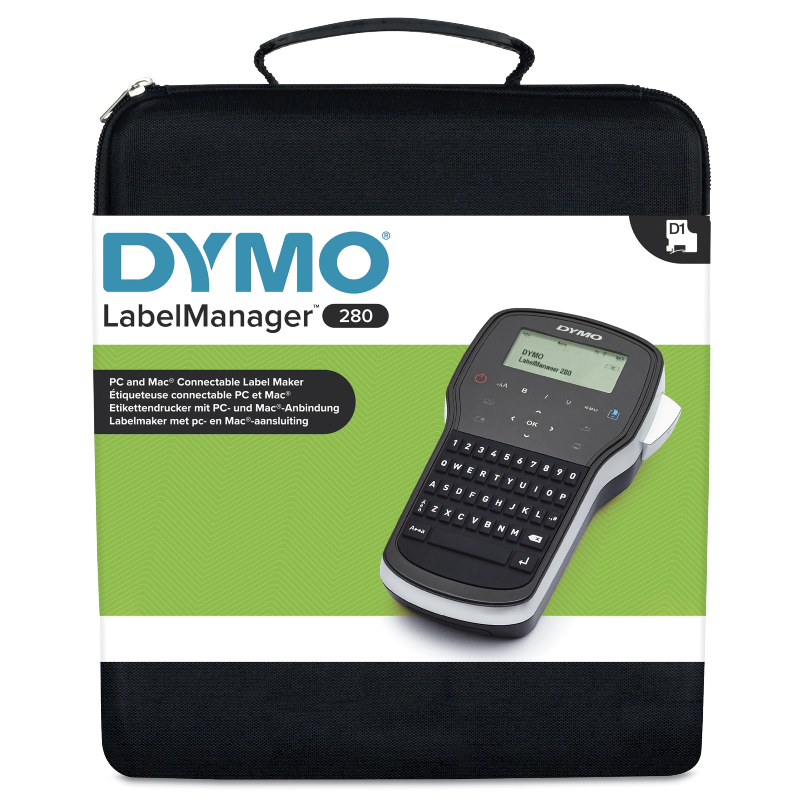 DYMO LabelManager 280 Wiederaufladbares Handheld-Etikettendrucker-Set, QWERTY-Tastatur, mit 2 Rollen D1-Etiketten und Tragetasche