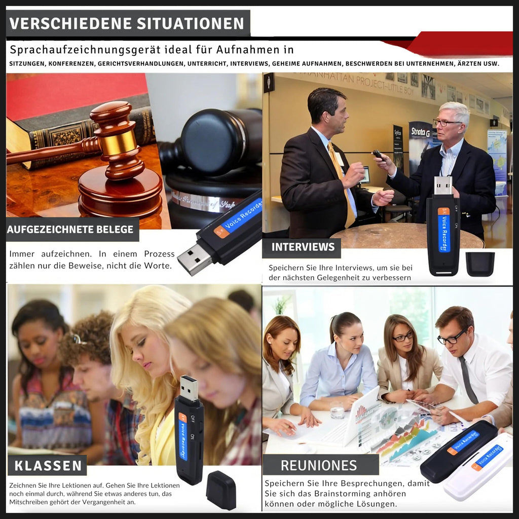 Voice Recorder Mini HD Voice Recorder Portable 32GB Audio-Diktiergerät für Meetings, Interviews, Konferenzen, Digitaler Spionagerekorder mit Speicher für + 100 Stunden Aufnahmezeit