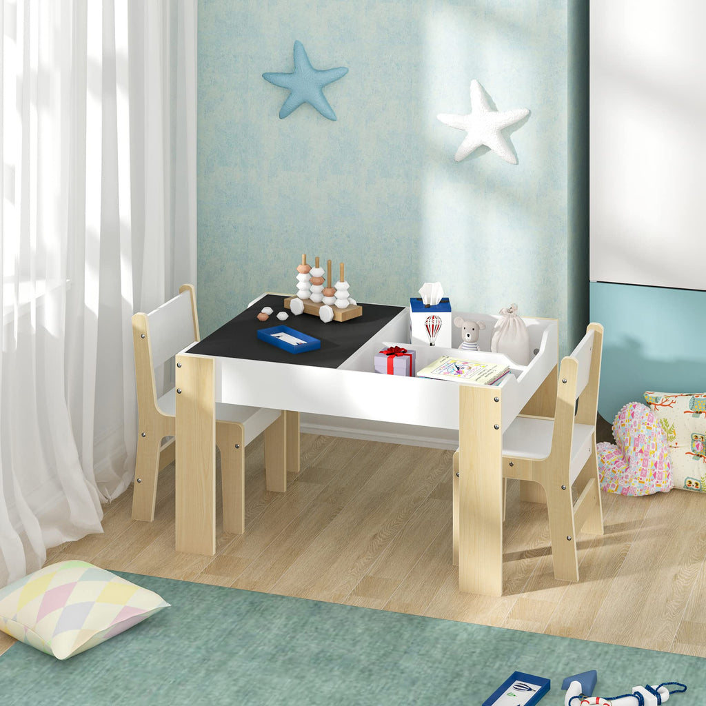 Lestarain Kindertisch mit 2 Stühlen, Kindertisch mit Stauraum, Maltisch für Kinder, Kindersitzgruppe mit wendbarer & abnembarer Tischplatte, Kindermöbel Set für Kinderzimmer Kindergärten, Weiss