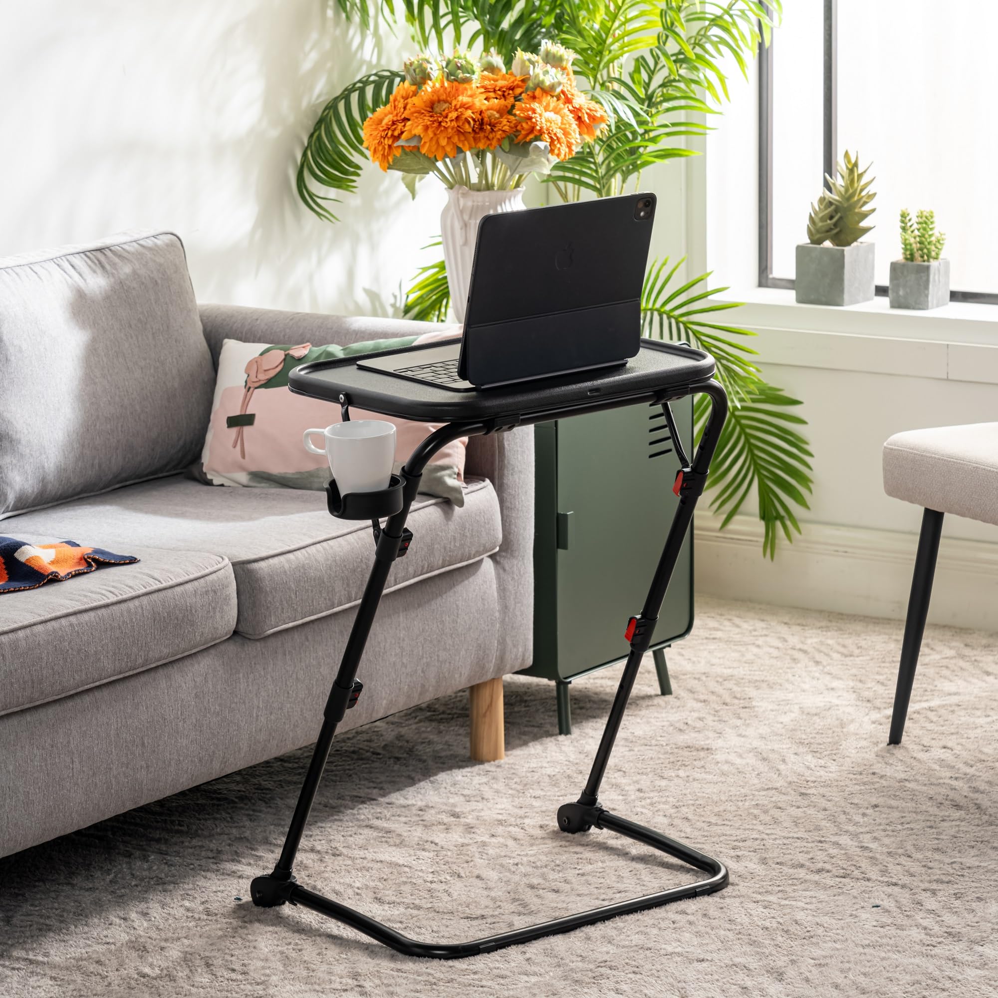 MEUBLE Cosy Kleiner Klappbarer Laptoptisch Höhenverstellbar Schreibtisch Beistelltisch Ohne Montage Sofatisch Neigbar Computertische Betttisch Pflegebett, Schwarz
