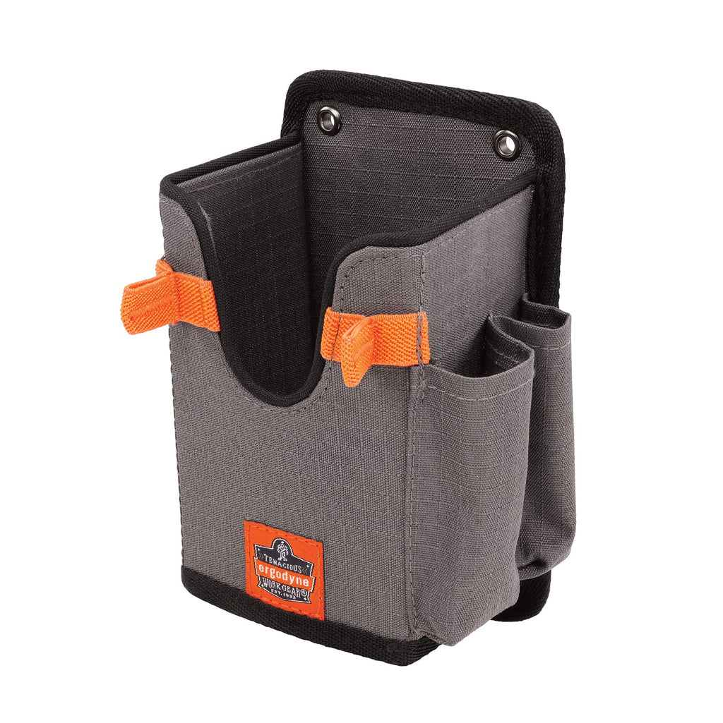 Ergodyne Squids 5543 Barcode-Scanner-Halterung für Pistolengriff, Mobile Computer, Hand-Barcode-Scanner, Befestigungsgurte zur Befestigung am Gabelstapler, Grau, groß
