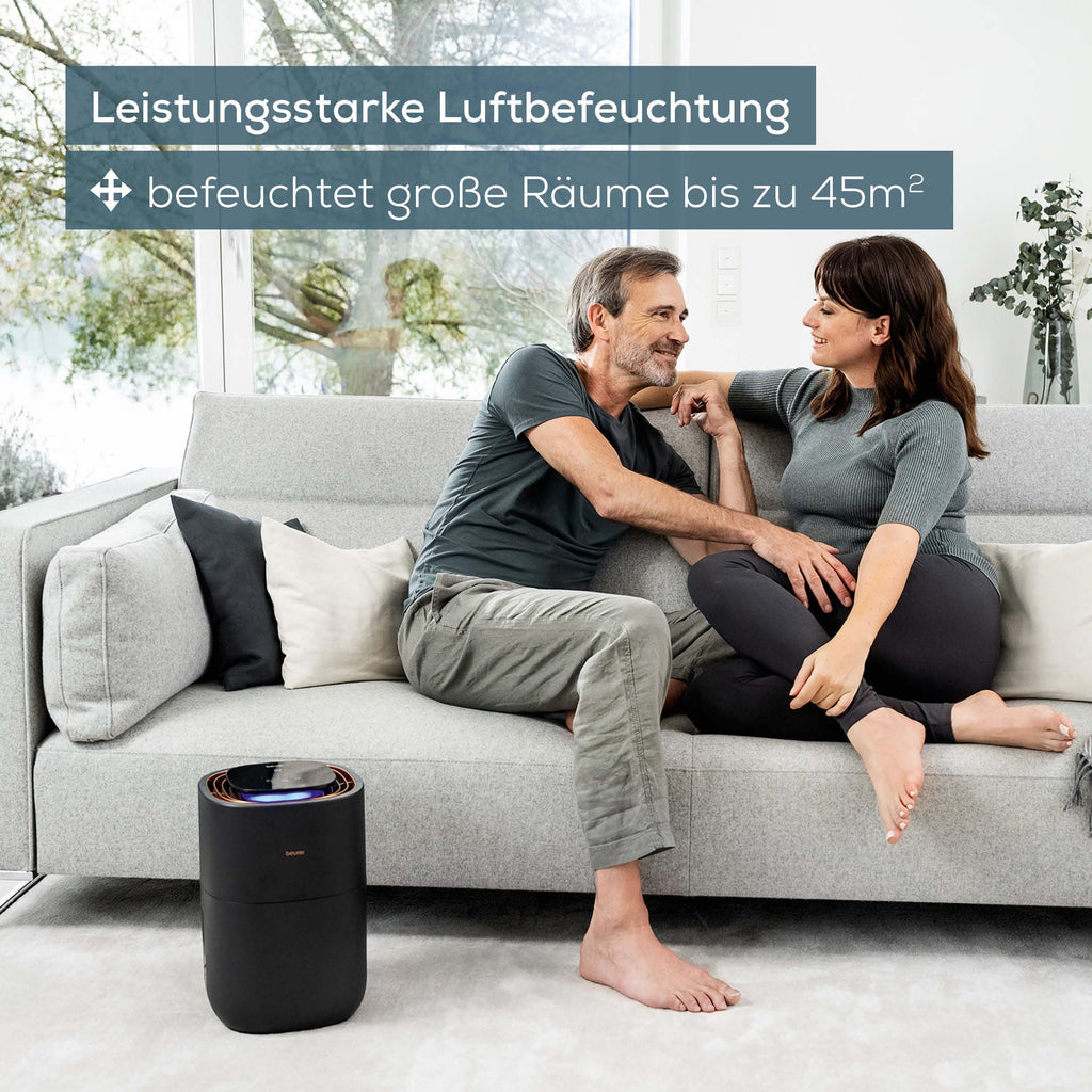 Beurer LB 300 Plus Luftbefeuchter, TESTSIEGER Stiftung Warentest, mit energieeffizienter Kaltverdunstungstechnologie, farbiger Luftfeuchtigkeitsindikator, Filtertrocknungsfunktion, Räume bis ca. 45m²