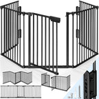 KIDUKU® Kaminschutzgitter mit Tür Metall 180 cm | Absperrgitter Ofenschutzgitter faltbar | Konfigurationsgitter inkl. 3 Elementen (Schwarz)