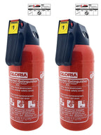 MBS FIRE 2x Gloria KFZ Auto-Pulverlöscher P2GM, 2kg Brandklasse ABC inkl. Halterung u. Plakette
