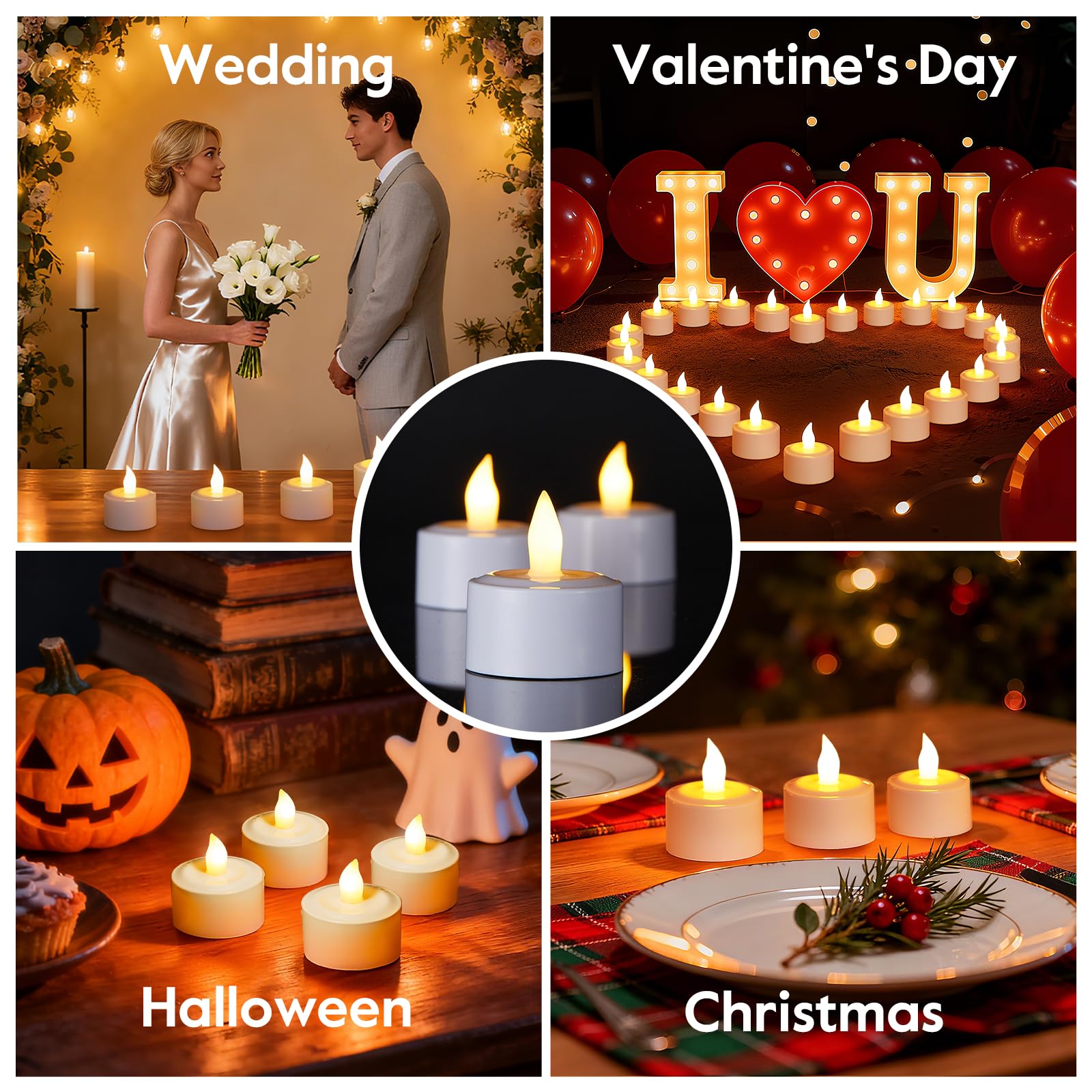 EXTSUD 6 Stück LED Teelichter Kerzen mit Fernbedienung und Timerfunktion, Wiederaufladbare Led Kerzen Flackernde Flamme Elektrische Teelichter für Hochzeiten Partys Tisch Halloween Weihnachtsdeko