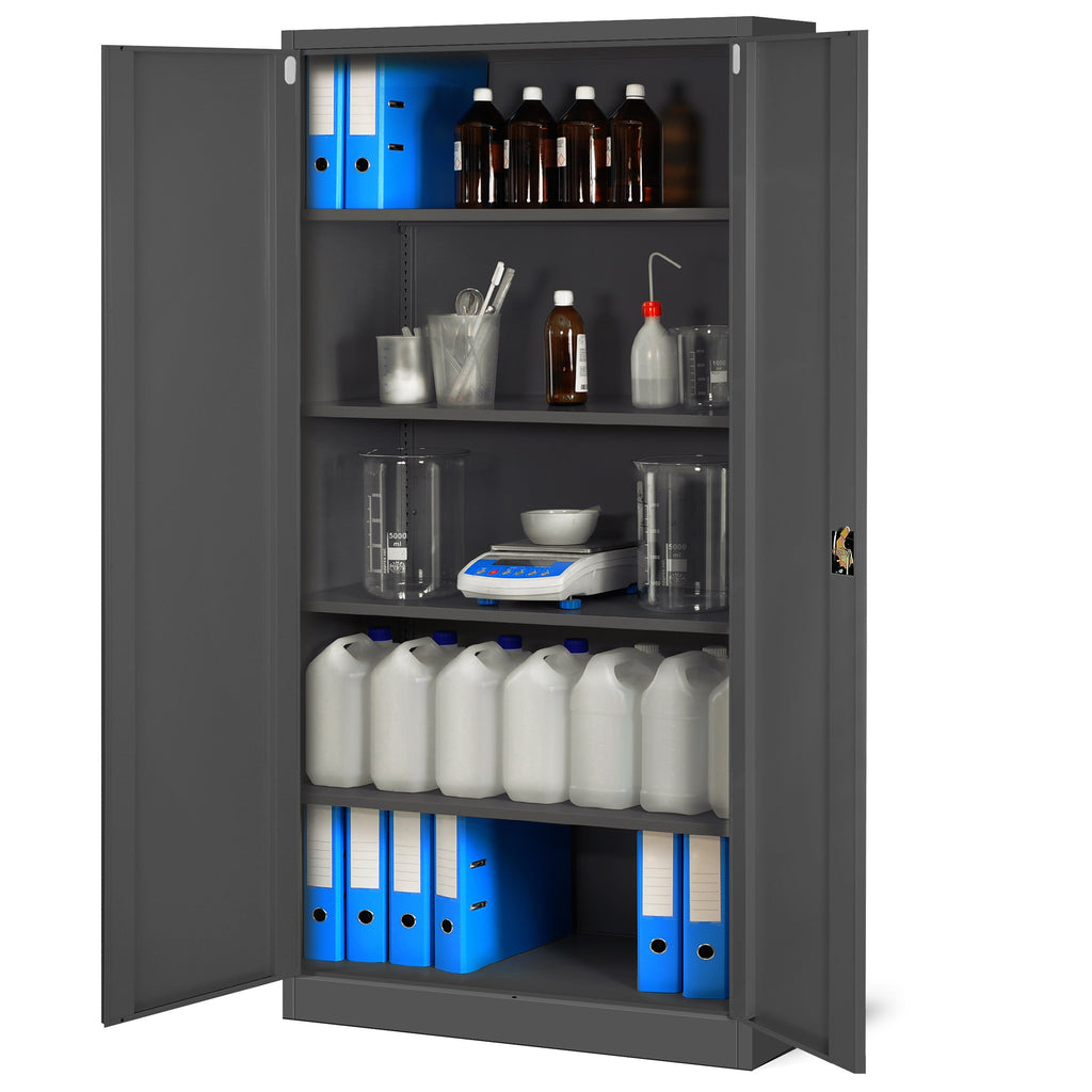 Jan Nowak Metallschrank Jan 185 x 90 x 40 cm - Metall Aktenschrank Abschließbar mit 2 Türen, Mehrzweckschrank mit 5 Ebenen, Büroschrank aus Stahlschrank mit Pulverbeschichtung - Anthrazit