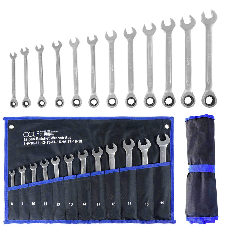 CCLIFE Ratschenschlüssel Set Ringratschenschlüssel, 12tlg 8-19mm Cr-V 72 Zähnen