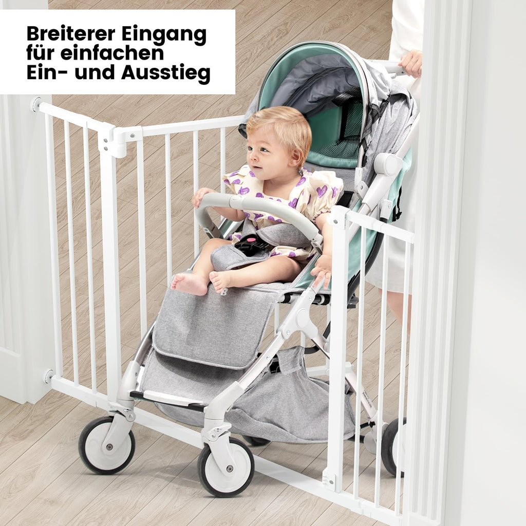 WOLTU Treppenschutzgitter 75–87 cm, Türschutzgitter aus Metall, mit/ohne Bohren, Auto-Close, 90°-Stopp, beidseitig schwenkbar, 2 Riegel, einhändig zu öffnen,Weiß