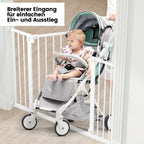 WOLTU Treppenschutzgitter 75–87 cm, Türschutzgitter aus Metall, mit/ohne Bohren, Auto-Close, 90°-Stopp, beidseitig schwenkbar, 2 Riegel, einhändig zu öffnen,Weiß