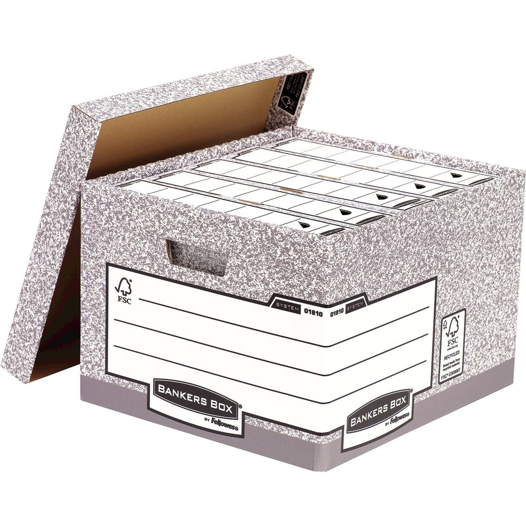 Bankers Box Archivbox mit FastFold System, groß, FSC, 10er-Packung, grau