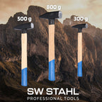 SW-Stahl 50930L Schlosshammer-Set mit Stielschutz 3-teilig I Werkzeughammer aus Hickoryholz I Hammer mit Kopfgewichten 300g - 500g - 800g I Schlosser Hammer Set Werkstatt