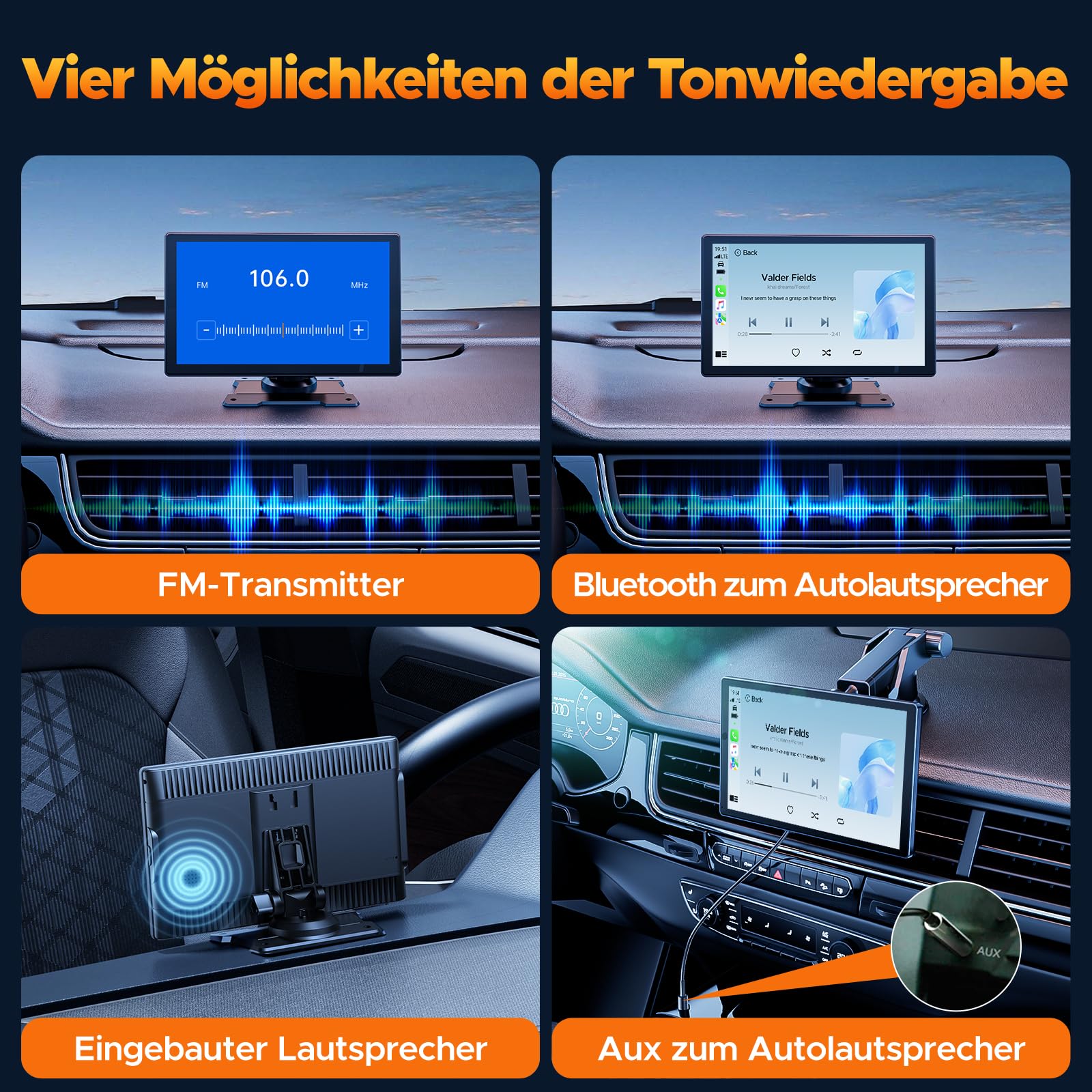 Volam Autoradio mit Wireless A-pple Carplay & Android Auto,9 Zoll IPS Touchscreen Tragbares Carplay Bildschirm mit Bluetooth 5.0,Digital Receiver mit Siri/Goog-le/Mirror Link/G-oogle/Siri/FM/AUX
