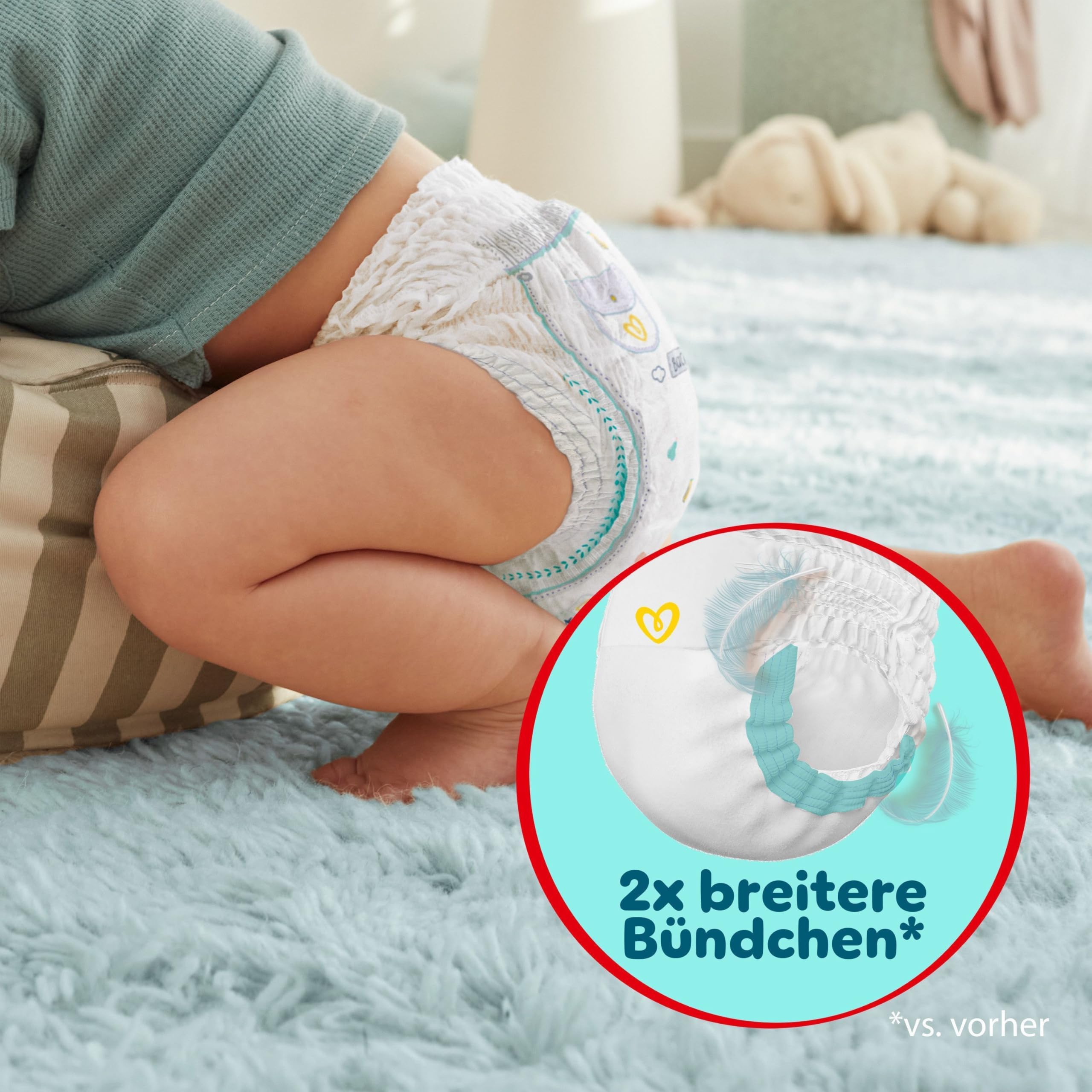 Pampers Premium Protection Pants Größe 7, 123 Windeln, 15kg+, Mit 360° Passform und 2x breiteren Bündchen als vorher für unseren besten Komfort & Schutz