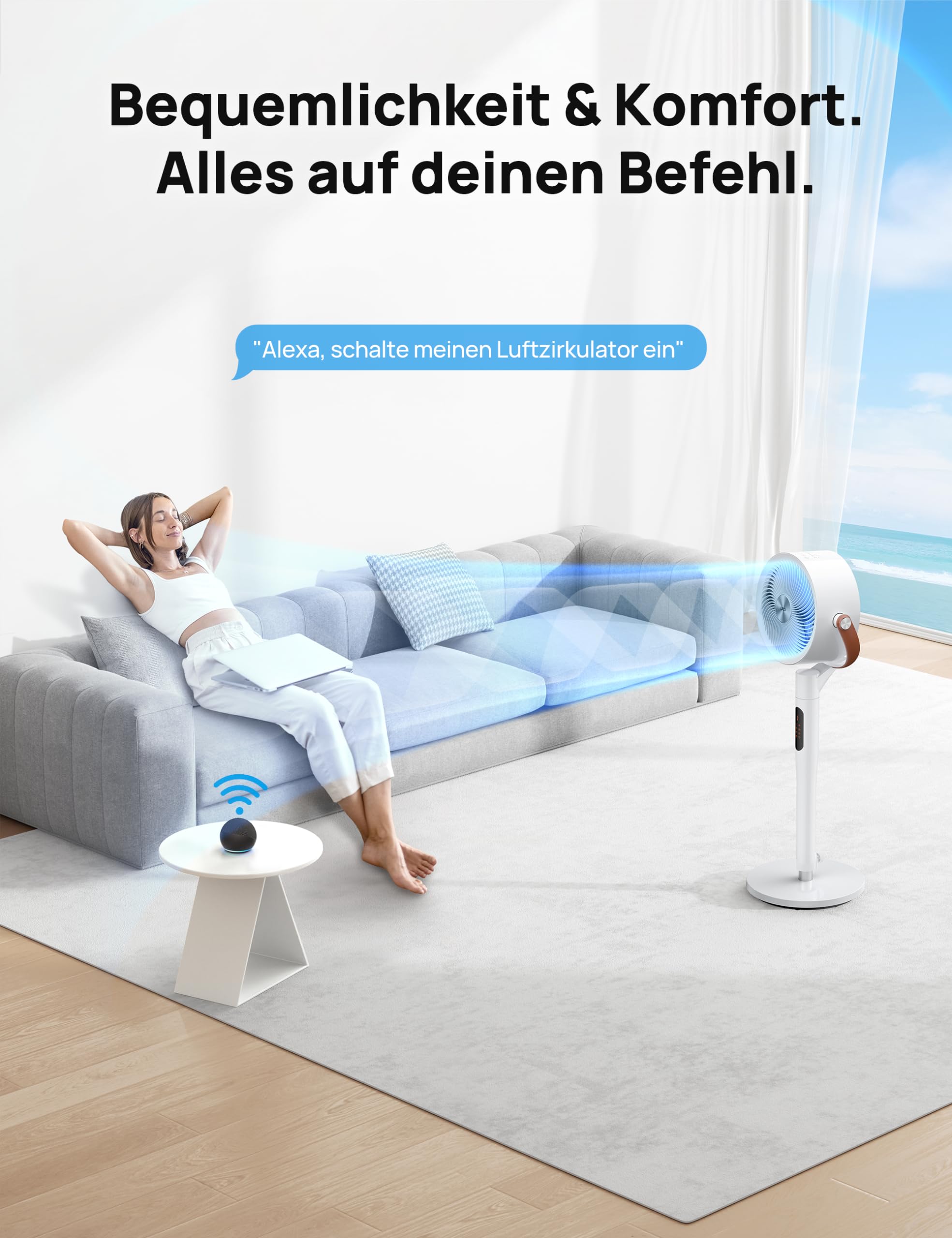 Dreo 25dB leiser Smart Standventilator, 30M Windentfernung 1650m³/h Luftvolume Turbo-Luftzirkulator 110CM Höhe 6 Modi 8-Geschwindigkeit 120°+105° Omni-direktional oszillierend Ventilator, PolyFan 513S