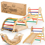 Goodevas 5-in-1 Montessori Klettergerüst Set: Indoor Kletterdreieck, Kletterbogen mit Kissen, und Rutsche für Kinder, Indoor Spielplatz 1-3 Jahre