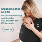 Koala Babycare Tragetuch Baby Neugeborene - Einfach Anzuziehen für Mütter und Väter - Babytrage Multi-Use Bis 9kg - Babytragetuch Schwarz