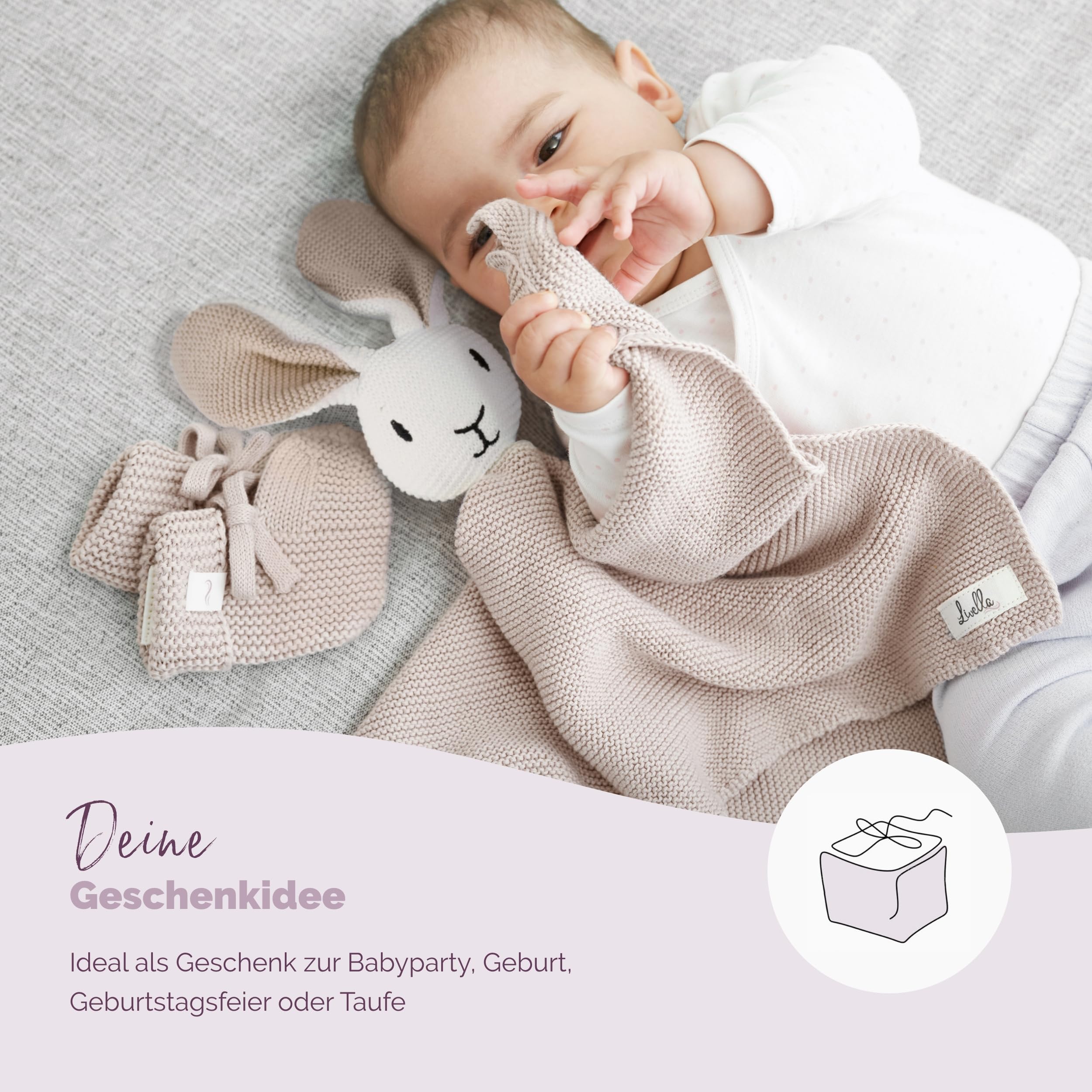 Livella Kuscheltuch „Hase“ mit Söckchen - Reine Bio-Baumwolle – Premium Schmusetuch, Kuscheldecke, Schmusedecke, Strickdecke - Samtweich & atmungsaktiv - Oeko-TEX® Standard 100 und GOTS Zertifiziert