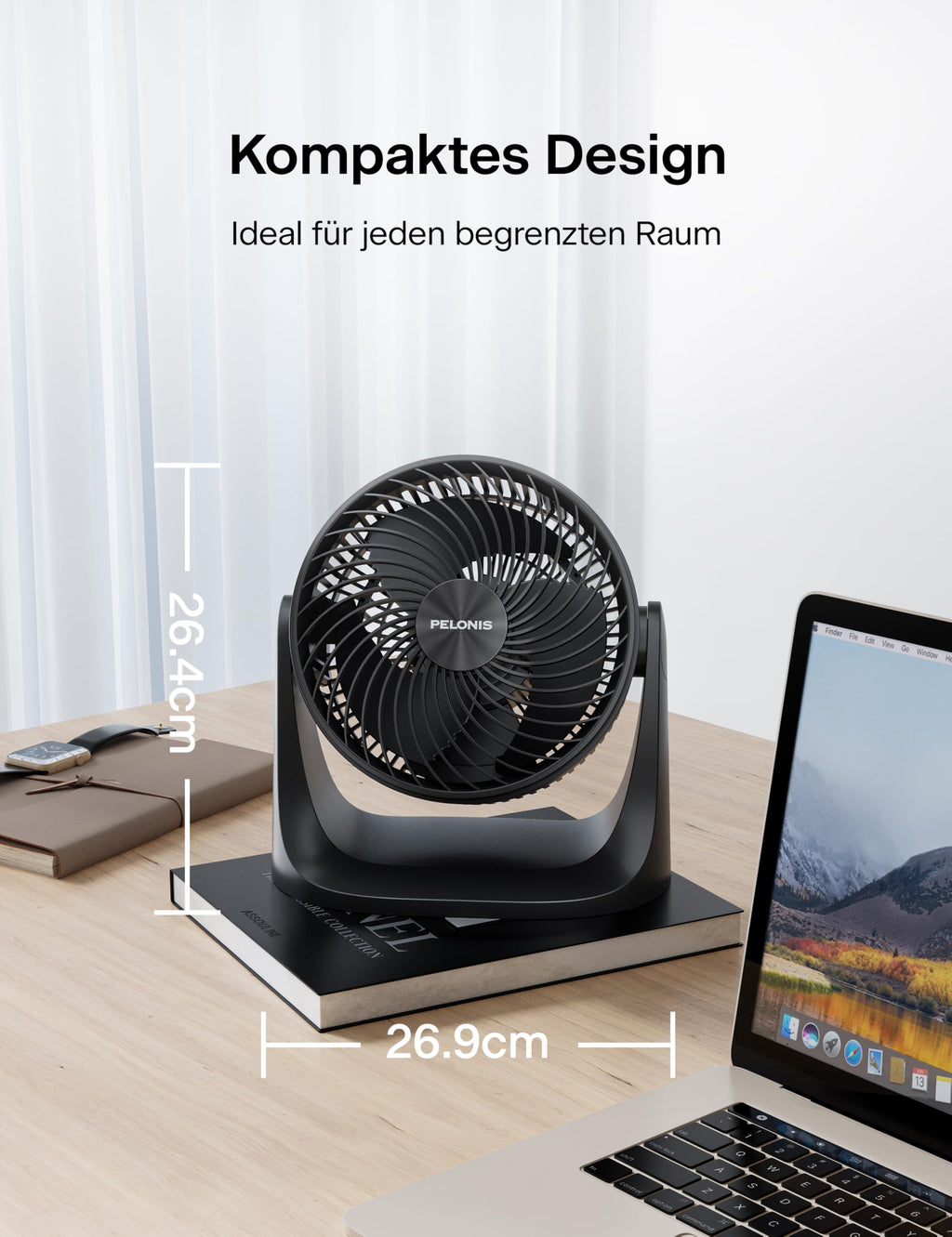 PELONIS 3 stufiger Luftzirkulationsventilator 18 cm Kompakt Tischventilator mit 100° Neigung, Leiser Betrieb für Schlafzimmer & Büro Energieeffizienter Schwarz Ventilator