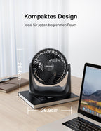 PELONIS 3 stufiger Luftzirkulationsventilator 18 cm Kompakt Tischventilator mit 100° Neigung, Leiser Betrieb für Schlafzimmer & Büro Energieeffizienter Schwarz Ventilator