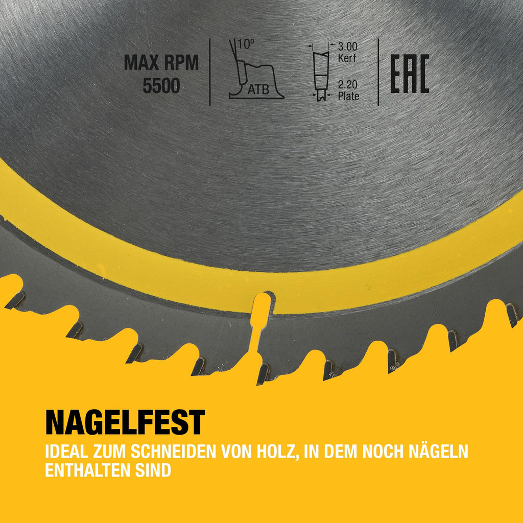 DEWALT 250 x 30 mm Kreissägeblatt (für den Einsatz auf Stationärsägen, nagelfest, 48 Zähne, Wechselzahngeometrie, 10° Zahnwinkel, 3 mm Schnittbreite), DT1957-QZ