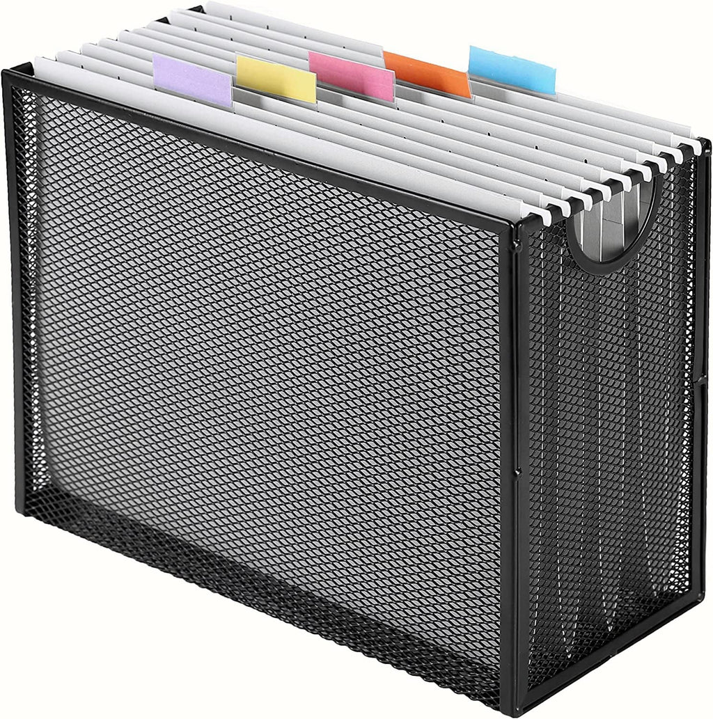 Sinboun Hängemappen Organizer Briefgröße Aktenhalter Aktenbox inklusive 5 Hängemappen – Metallnetz Magazin Buch Aufbewahrungsschränke Aktenwagen für Büro Zuhause Schule, keine Montage erforderlich