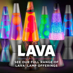 LAVA® – Lavalampe Evenfall Rocket 2391, gelbes Wachs, lila Flüssigkeit, dekorative Basis, Kappe und Raketenflossen, Original 14,5 Zoll Bewegungslampe der Marke LAVA®