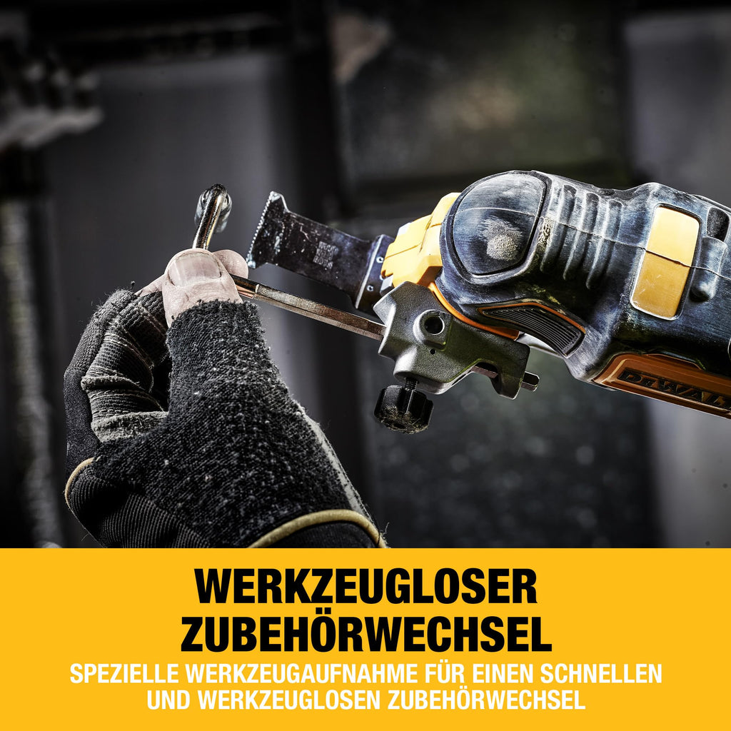 DEWALT 18 Volt ozillierendes Akku-Multi-Tool DCS355N-XJ (bürstenloser Motor, LED-Lampe, großer Auslöseschalter, 30-tlg. Zubehör-Set für Schleif- und Sägeanwendungen, Lieferung ohne Akku und Ladegerät)