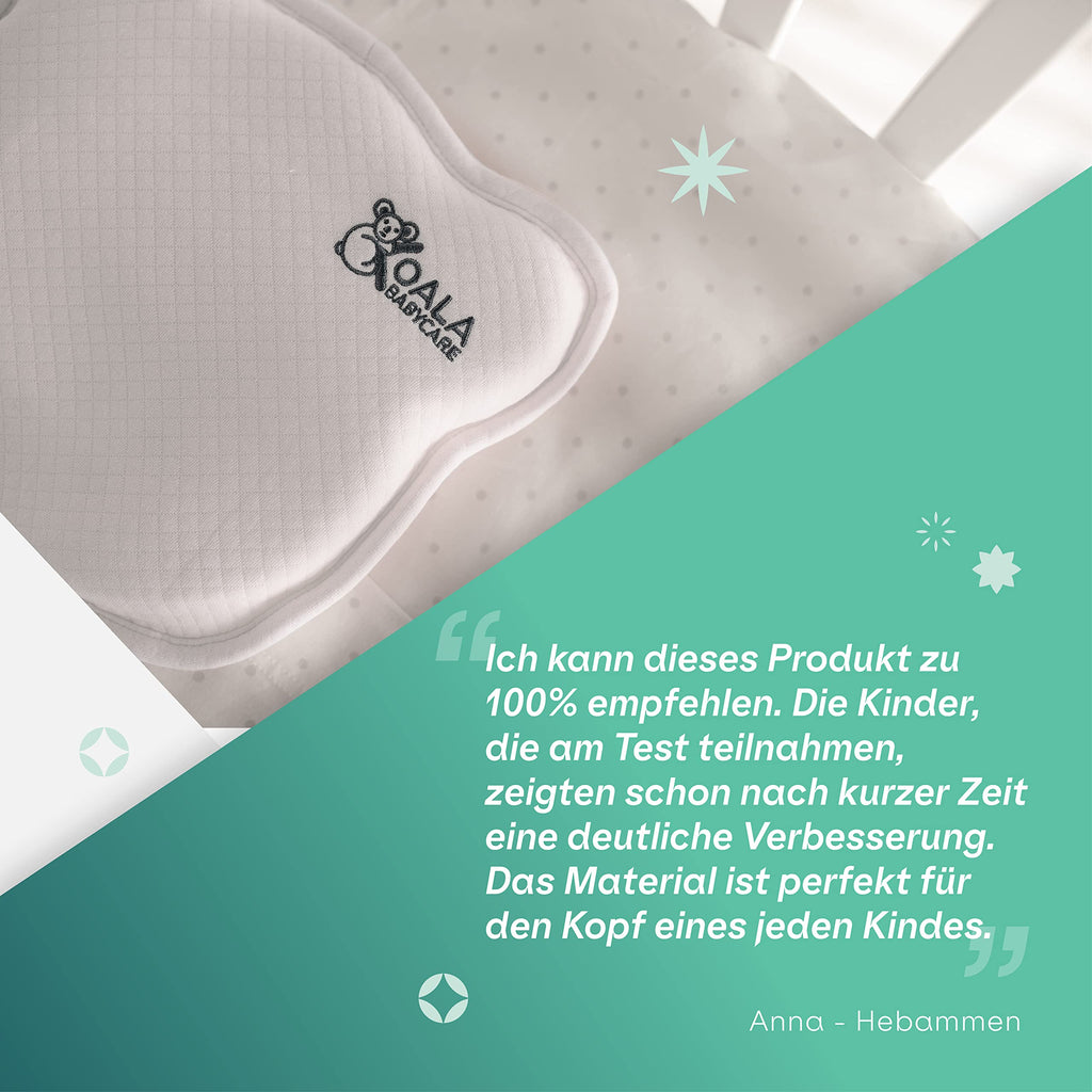 KOALA BABYCARE Babykissen Plagiozephalie, abnehmbar (mit Zwei Kissenbezügen), hilft EIN Plattkopfsyndrom vorzubeugen und zu behandeln. Aus Memory Foam - Weiß - Registriertes Design KBC®
