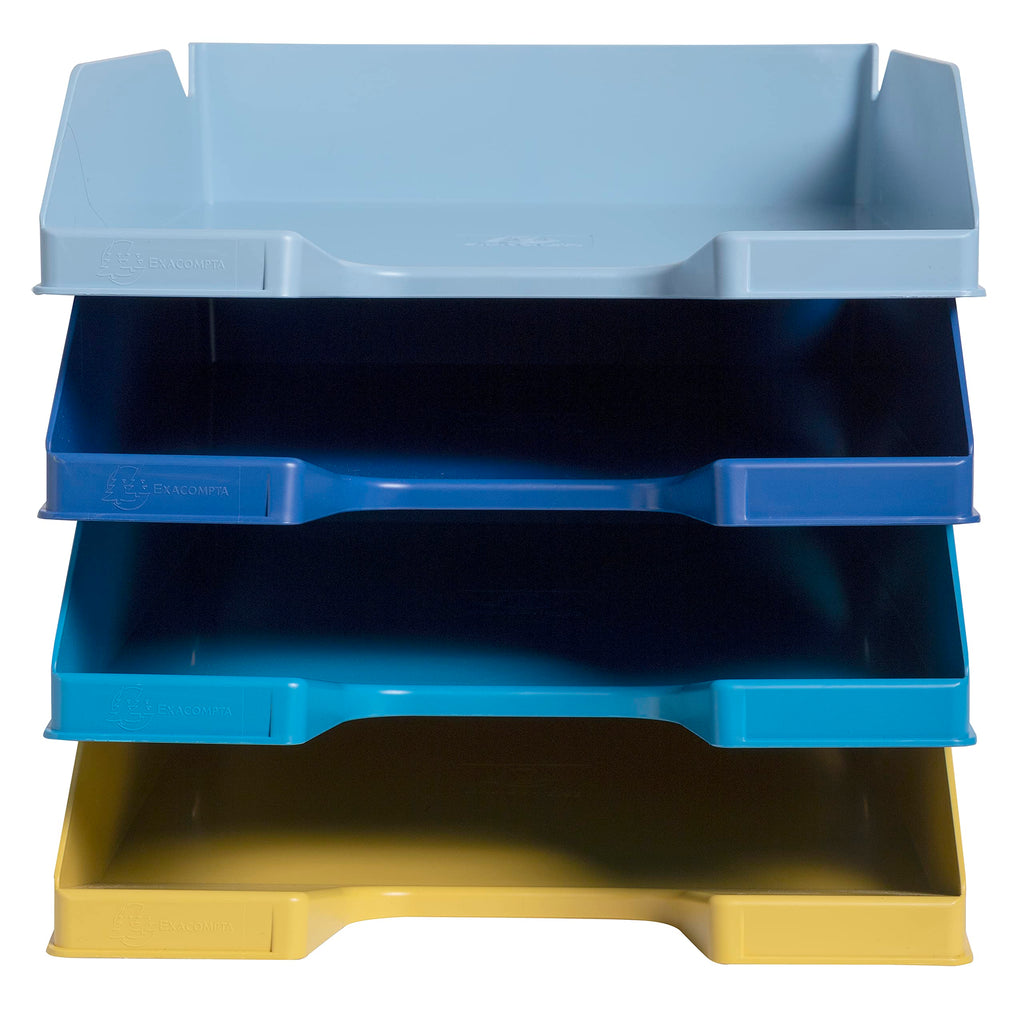 Exacompta 113202SETD 4er Pack Briefablage BeeBlue aus Recycling-Kunststoff DIN A4. Ideale Briefkörbe für Ihre Organisation. Stapelbare Ablagekörbe farbig sortiert Blauer Engel Combo Midi
