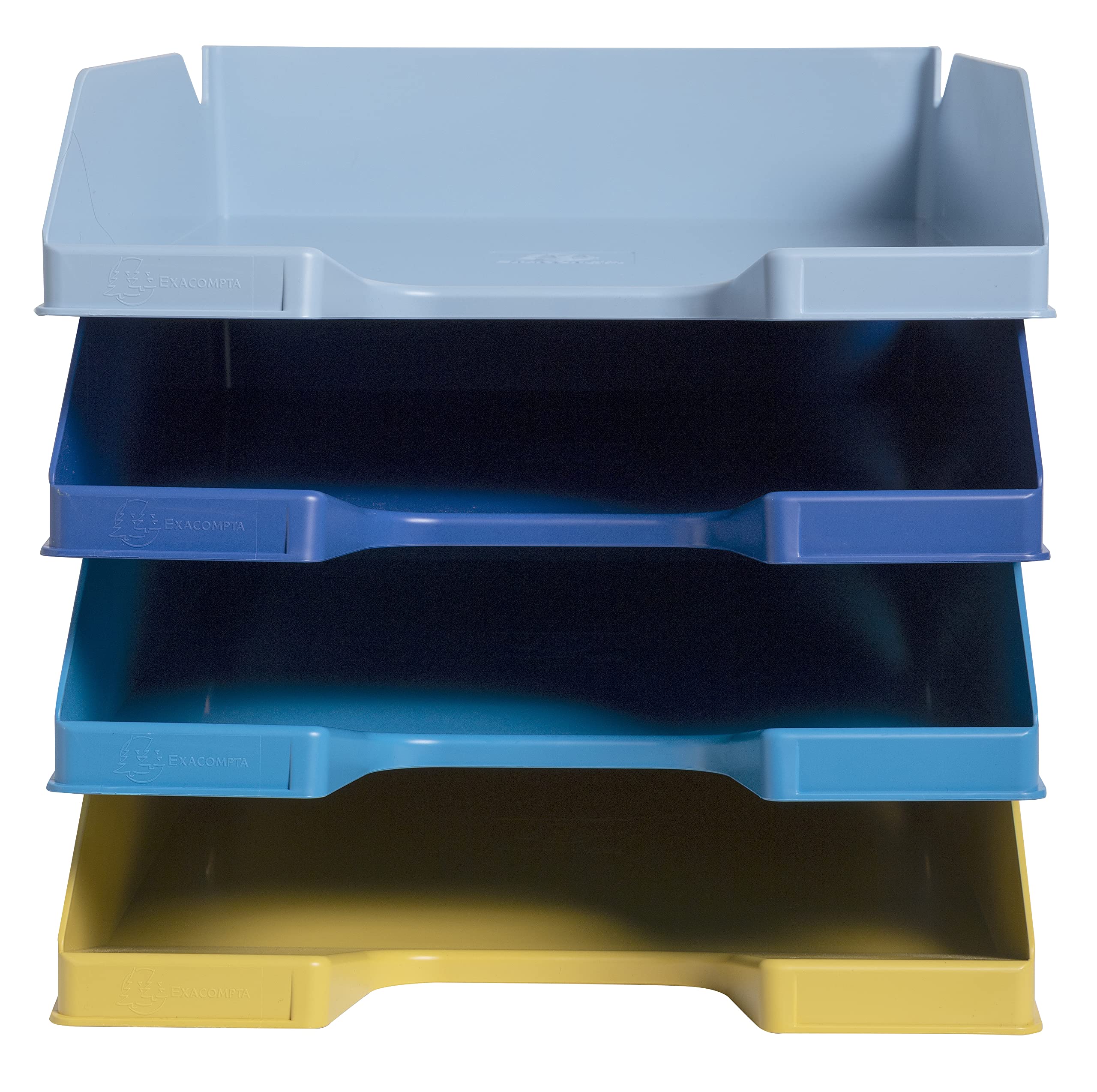 Exacompta 113202SETD 4er Pack Briefablage BeeBlue aus Recycling-Kunststoff DIN A4. Ideale Briefkörbe für Ihre Organisation. Stapelbare Ablagekörbe farbig sortiert Blauer Engel Combo Midi