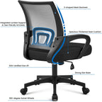 Yaheetech Bürostuhl Ergonomisch, Schreibtischstuhl mit Netzbespannung und Armlehnen, Drehstuhl aus Mesh, Chefsessel Wippfunktion, Höhenverstellbar Rückenschonend bis 136kg Belastbar, Schwarz