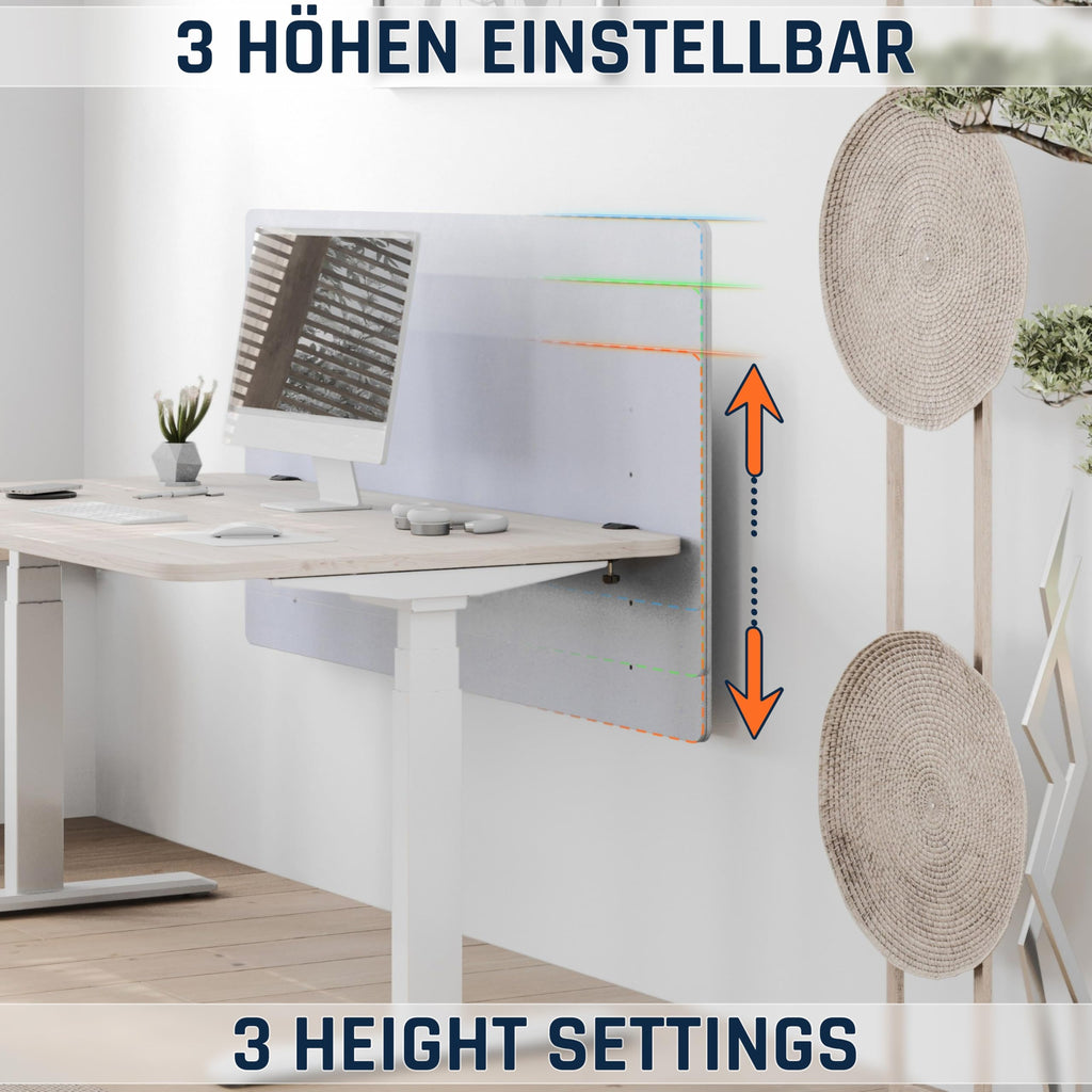 RICOO ZAP1680-G Akustik Trennwand Schreibtisch 160 x 80cm Sichtschutz Schreibtisch Trennwand Filz Pinnwand Grau Geräuschdämmung Akustik Diffusor Schallschutz Büro Tischtrennwand mit Tischklemme