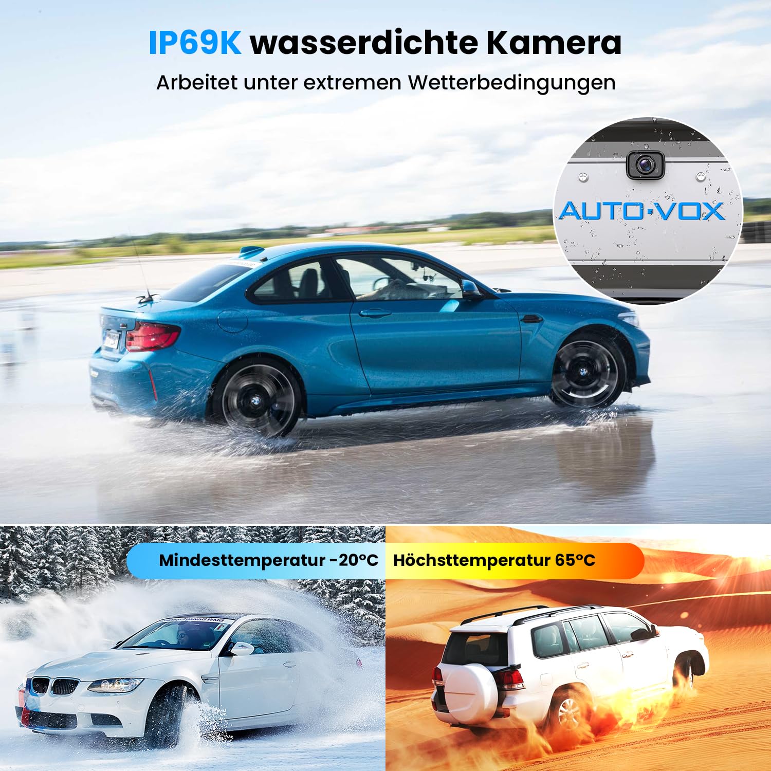 AUTO-VOX W12 Rückfahrkamera Kabellos Auto: 5" LCD 1080P Rückfahrkamera Funk unterstützt 2 Kameras, Rückfahrkameras Nachrüsten mit Stabilem Signal, IP69K Wasserdichter,Nachtsicht für AUTO LKW Wohnmobil