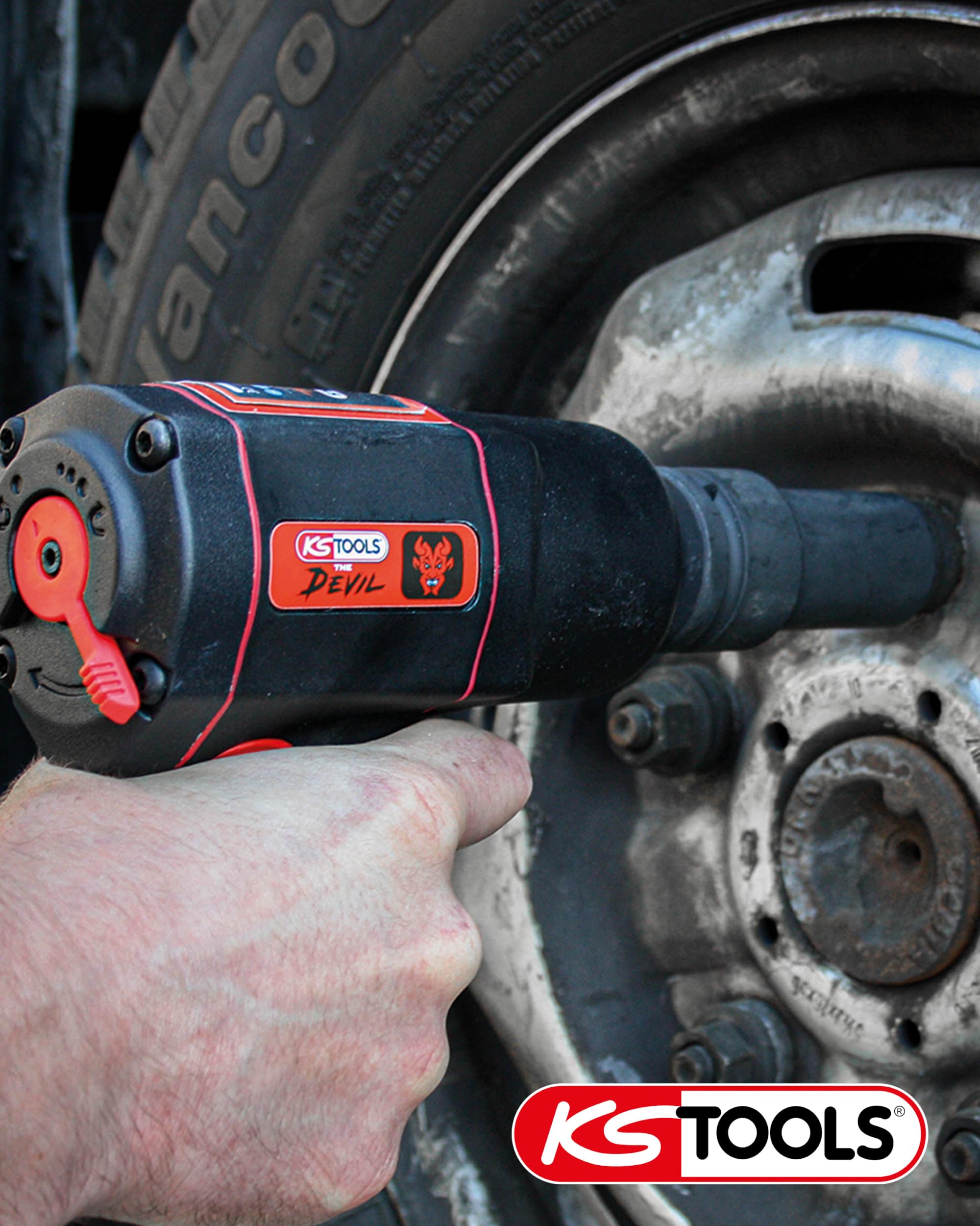KS Tools Schlagschrauber Druckluft THE DEVIL 3/4" 515.3400 2000Nm I Druckluft Schlagschrauber in 3-Stufen einstellbar 1290, 1010, 660 Nm I Hochleistungs-Doppel-Hammer-Schlagwerk