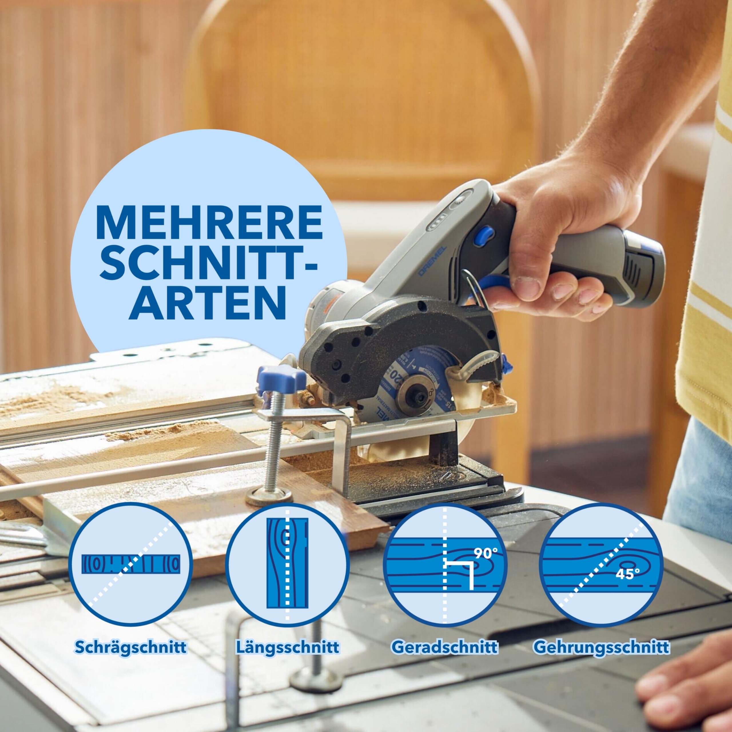 Dremel Blueprint Bürstenlose 12V Akku-Mobile Sägestation mit 1x Kompakt-säge, 1x Sägetischkoffer, 1x 2.0 Akku + Ladegerät, 1x Multi Material Kreissägeblatt, 2x Schraub-zwingen, Mehrere Schnitt-Arten