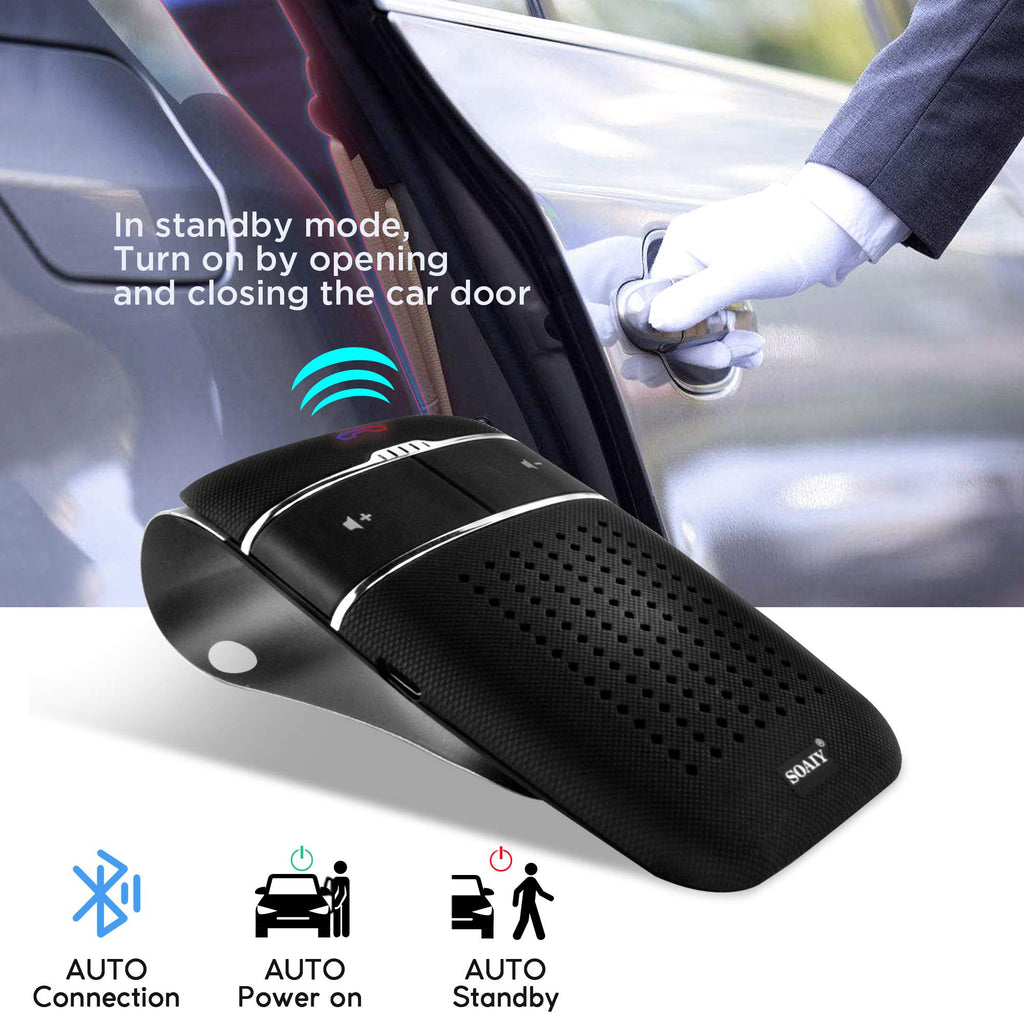 SOAIY S32 Auto Kfz Bluetooth V5.0 Freisprecheinrichtung Freisprechanlage Car-Kit für Sonnenblende Automatische Abschaltung und Aktivierung möglich Musik GPS Unterstützung mit Deutscher Sprachausgabe