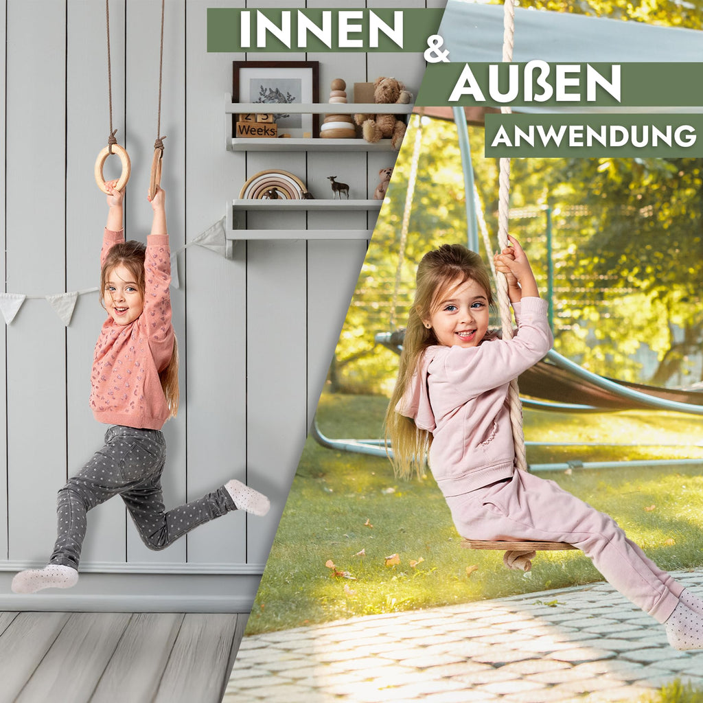 Goodevas Kinder Spielset – Indoor Klettergerüst und Outdoor Jungle Gym für Jungen und Mädchen – Kletterleiter und Gymnastikringe, ab 2-12 Jahre