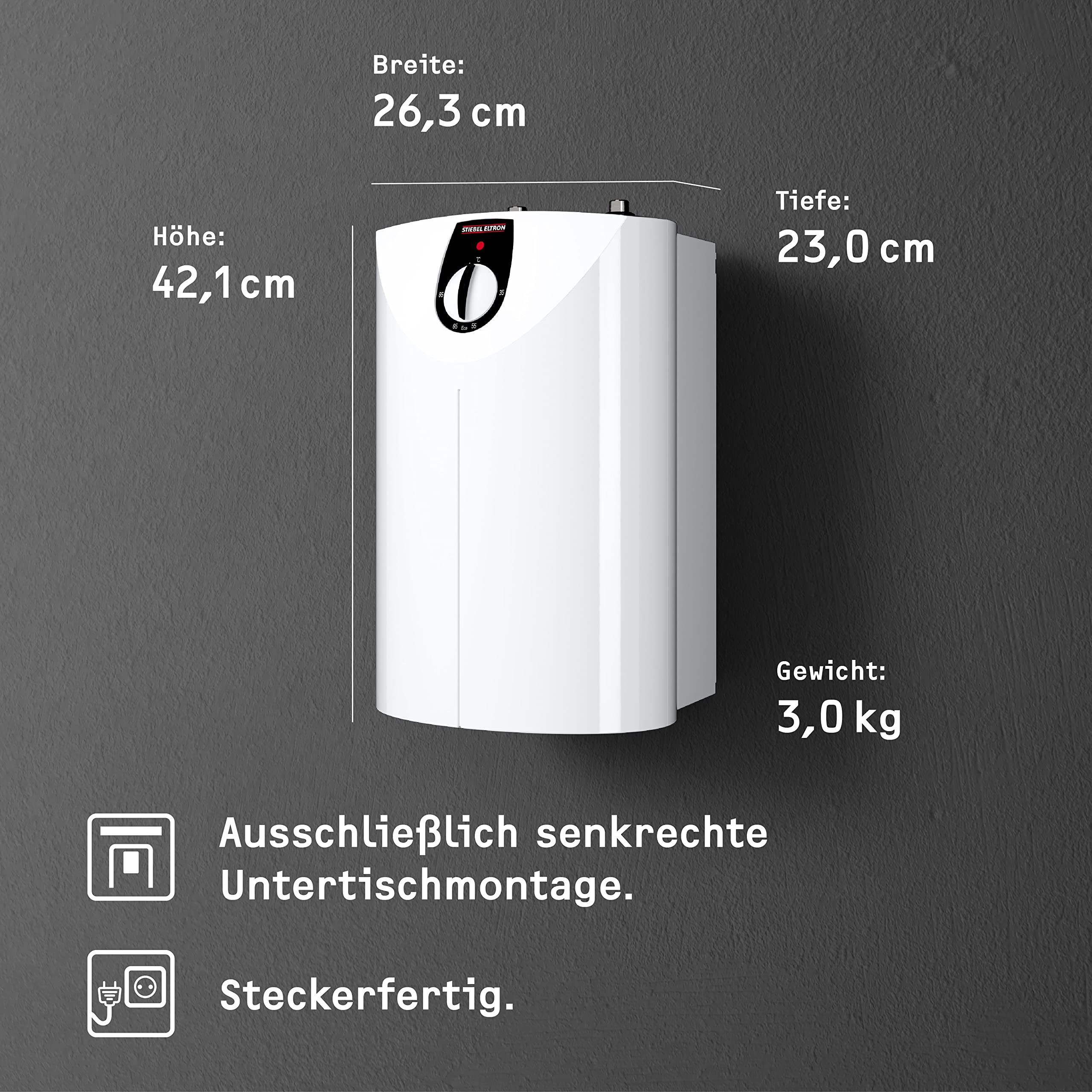 STIEBEL ELTRON Kleinspeicher SHU 5 SL, 5l, 2 kW, druckfest, Untertisch, stufenlose Temperaturwahl über Drehwähler, Frostschutzstellung, 222152