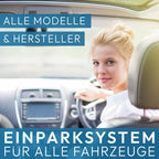 VSG24 Premium Einparkhilfe hinten zum nachrüsten am Auto, PDC Parksensoren hinten mit Stecksystem für einfachste Montage Rückfahrwarner mit Lautsprecher & 4 Sensoren Parkhilfe Nachrüstsatz Schwarz
