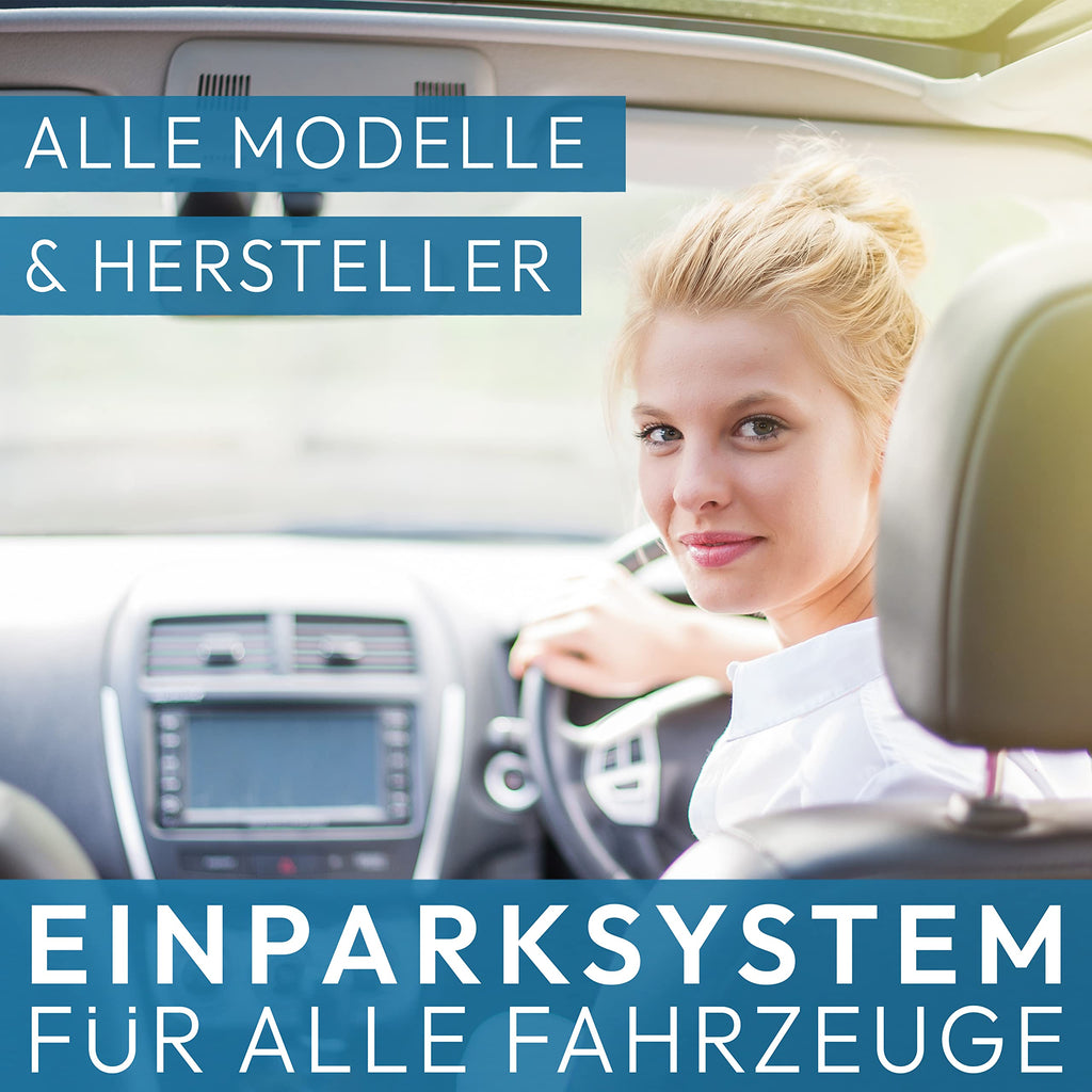 VSG24 Premium Einparkhilfe hinten mit Display zum nachrüsten am Auto, PDC Parksensoren hinten mit Stecksystem für einfachste Montage - 4 Rückfahrwarner Sensoren Parkhilfe Nachrüstsatz Schwarz