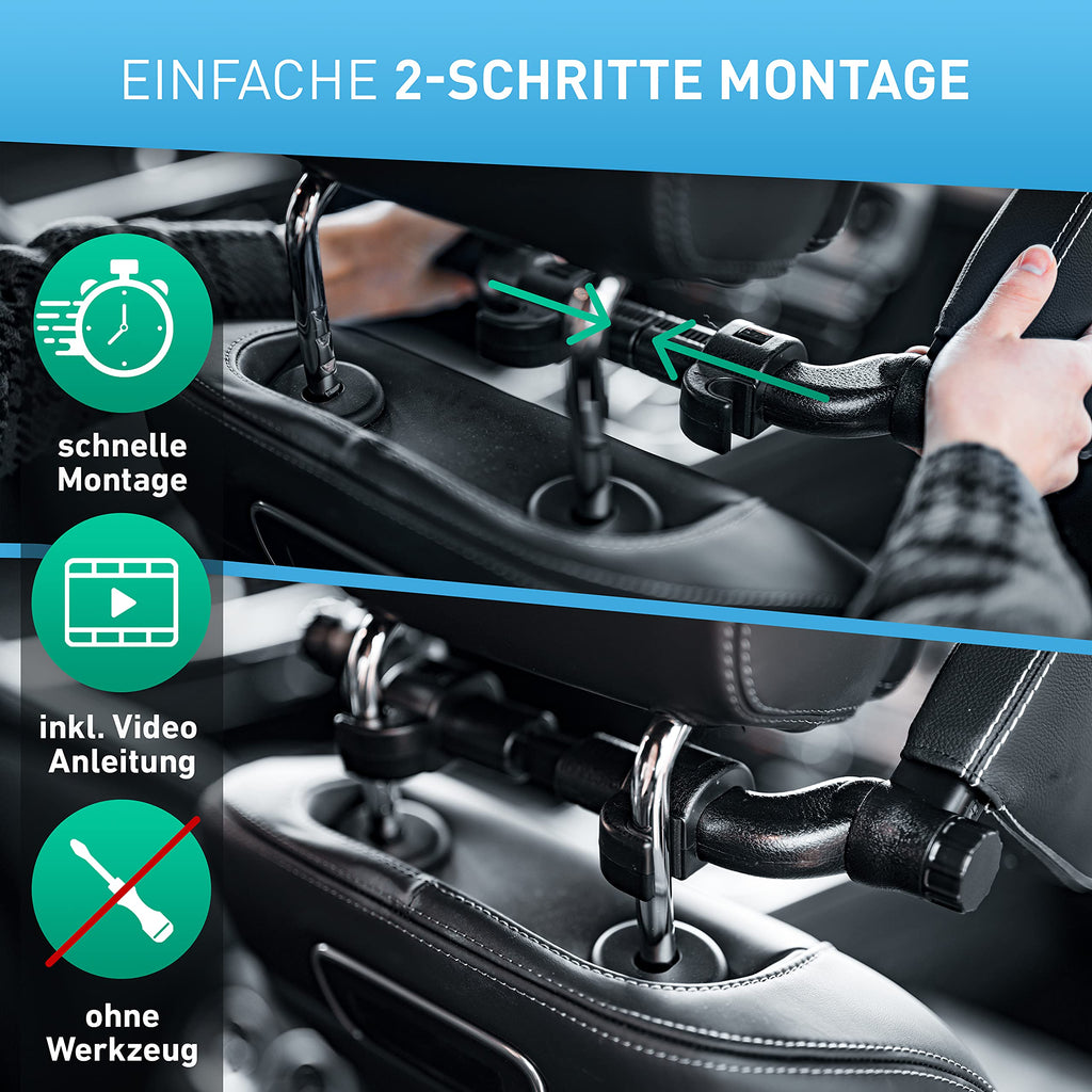 FLIPLINE Kopfstütze Auto Kinder Weiße Nähte Bequemes Reisefeeling für Kinder & Erwachsene - Installation in 2 Minuten ohne Schraubenzieher - Nackenstütze Nackenkissen Autokissen Auto Nackenkissen