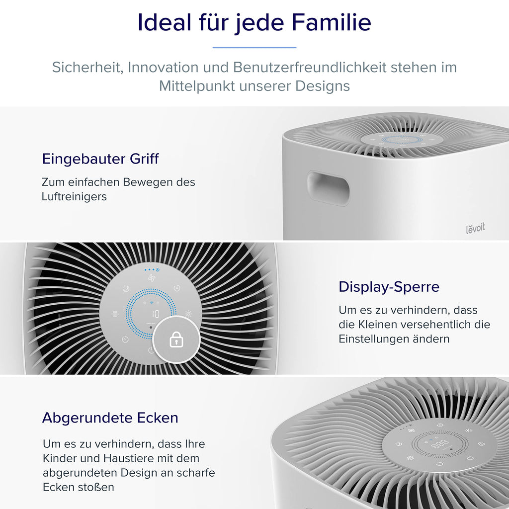LEVOIT HEPA Luftreiniger für Raucherzimmer Allergiker, CADR 697m³/h bis 147㎡ Wohnung, PM2,5 Luftqualitätsanzeige & Automodus, Luftfilter gegen 99,97% von Schimmel Pollen Staub, App Alexa Steuerung