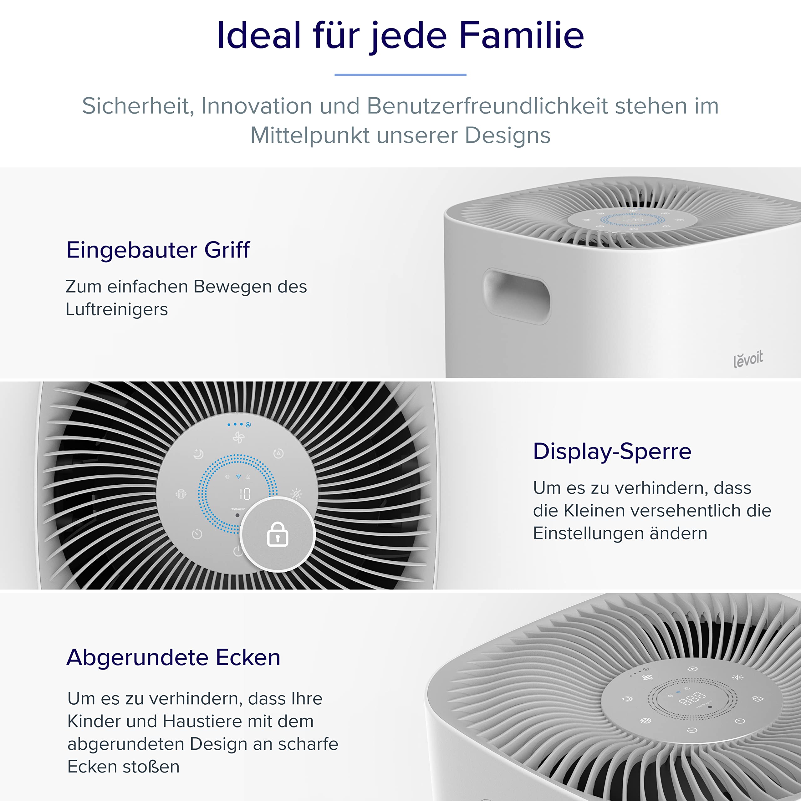 LEVOIT HEPA Luftreiniger für Raucherzimmer Allergiker, CADR 697m³/h bis 147㎡ Wohnung, PM2,5 Luftqualitätsanzeige & Automodus, Luftfilter gegen 99,97% von Schimmel Pollen Staub, App Alexa Steuerung