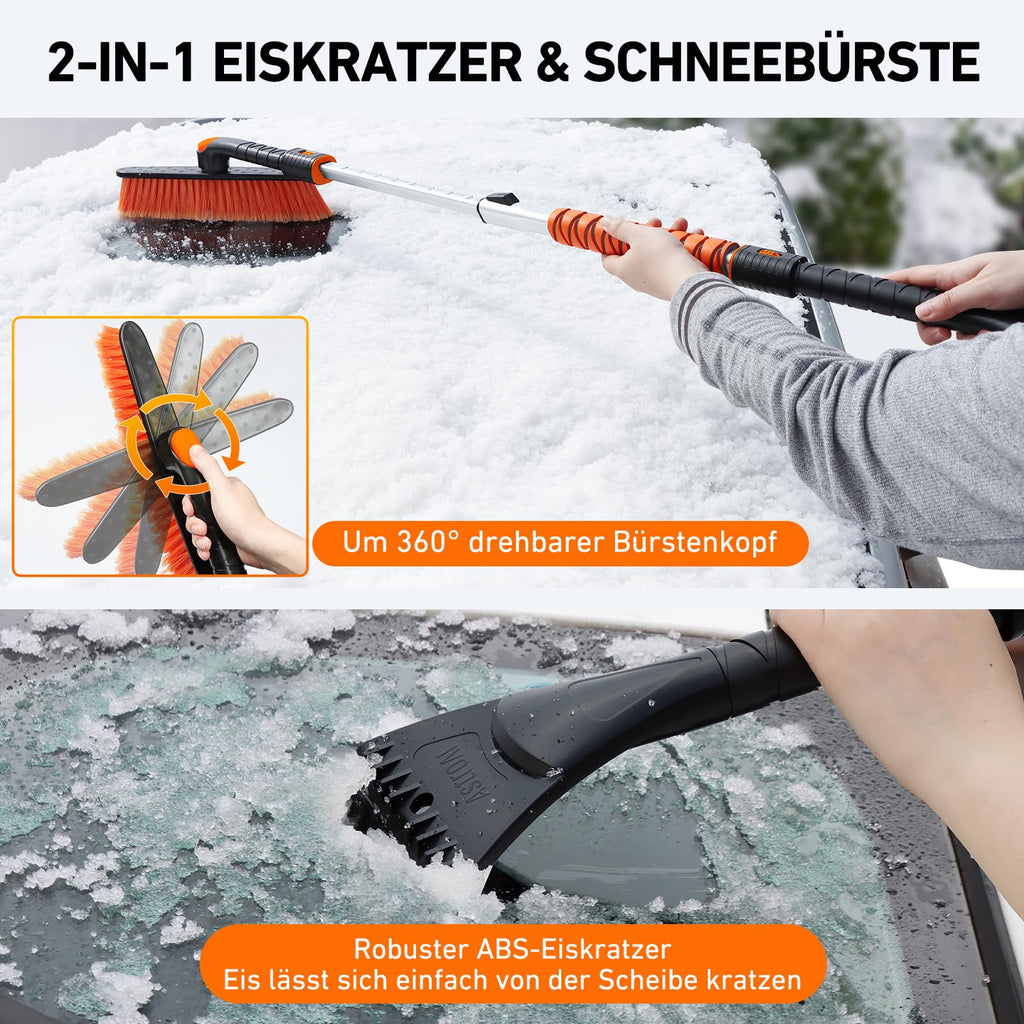 AstroAI Eiskratzer Auto mit Besen 120CM Lang Ausziehbarer Schneebesen Abnehmbarer Eisschaber mit Schaumstoffgriff & 360 ° Drehbarer Bürstenkopf für Auto LKW PKW SUV