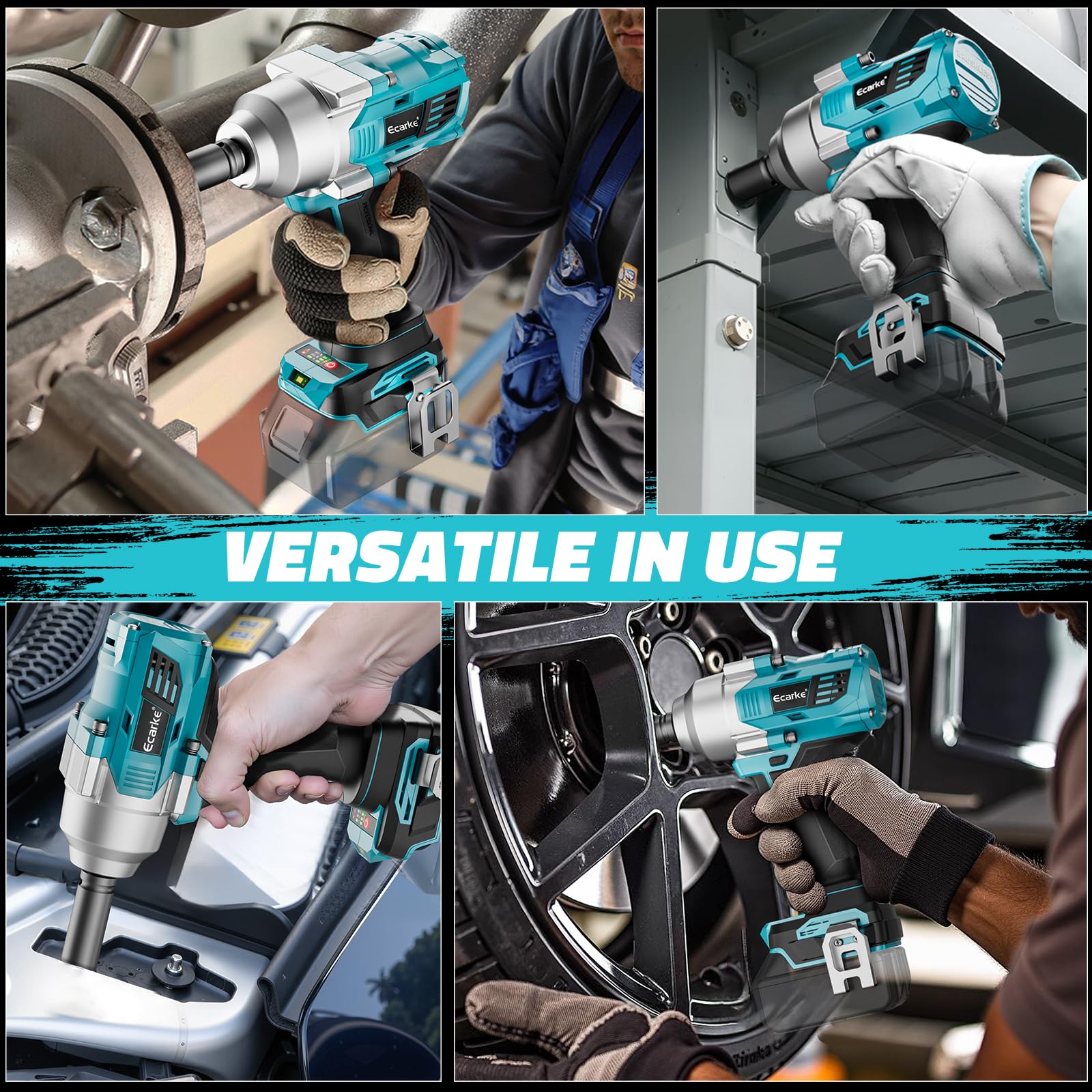Ecarke 1000Nm Akku-Schlagschrauber, kompatibel mit Ma-kita 18V Lithium, bürstenloser 1/2 Zoll Schlagschrauber mit LED-Licht für Radmuttern, Gerüstbau & Kfz-Wartung (Ohne Akku & Ladegerät)