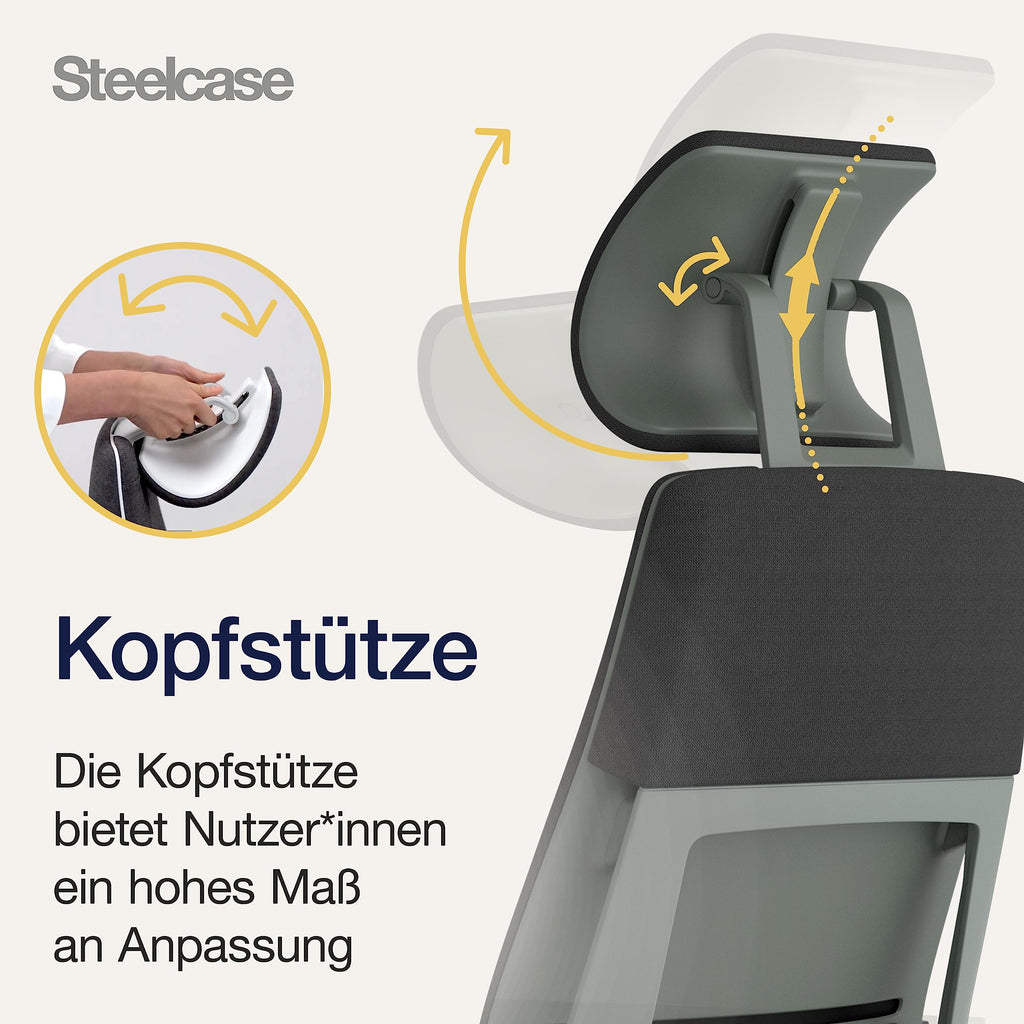 Steelcase Gesture Ergonomischer Bürostuhl mit 360° Armlehnen, 3D-Live Back Lumbalstütze, anpassbarer Kopfstütze Onyx Schwarz, 66 x 62.5 x 107