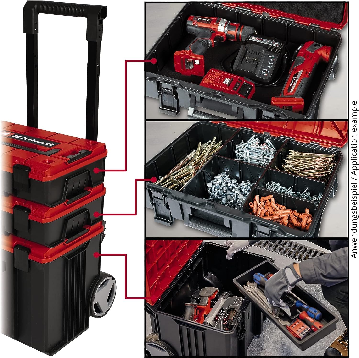 Original Einhell E-Case Tower Systemkoffer-Set (max. 120 kg, bestehend aus 3 Koffern inkl. Zubehör, Aufbewahrung & Transport von Zubehör und Werkzeug, stapelbar, verknüpfbar)